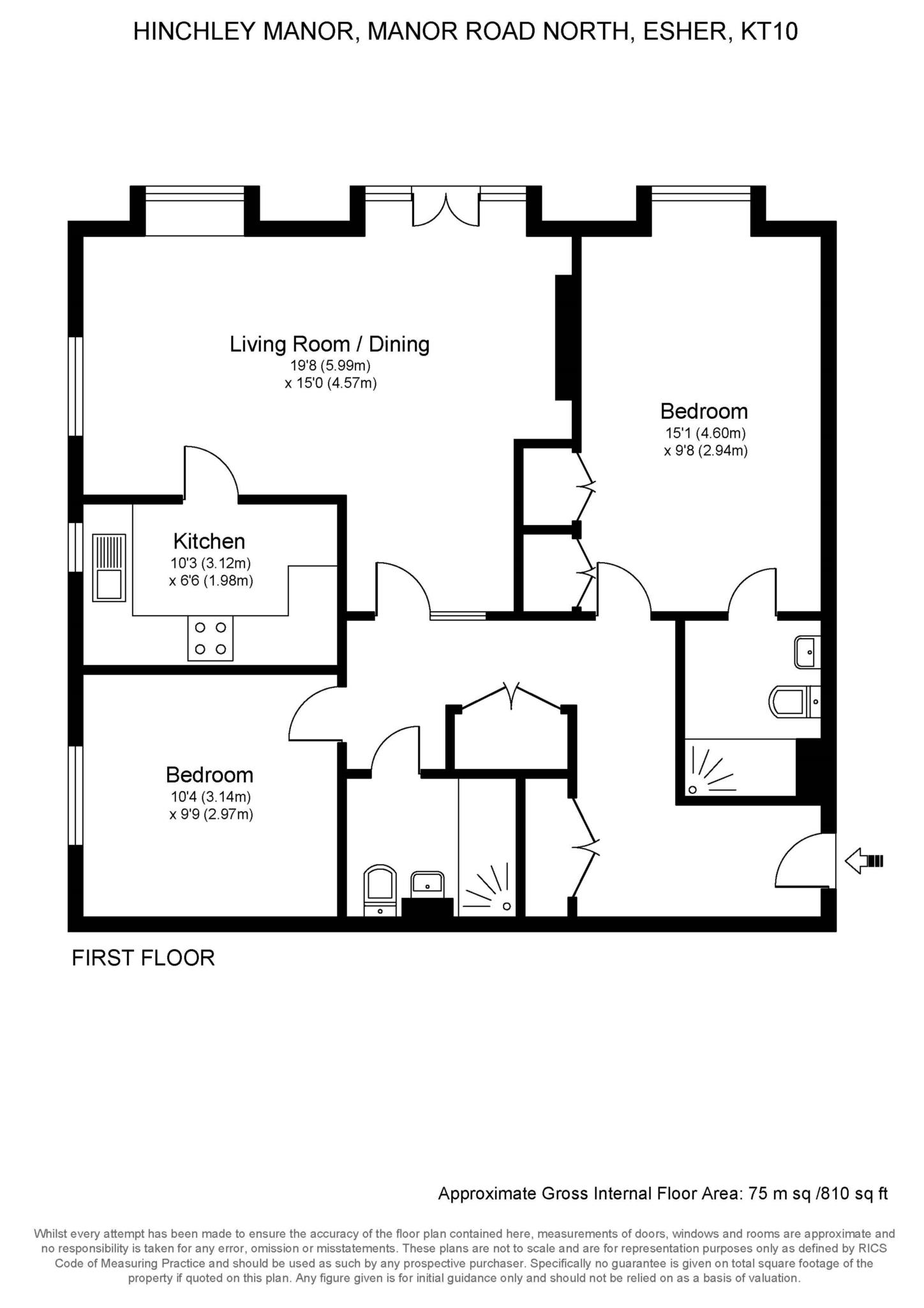 Floorplan - 2 Bedroom Apartment, Hinchley Manor – Hinchley Wood