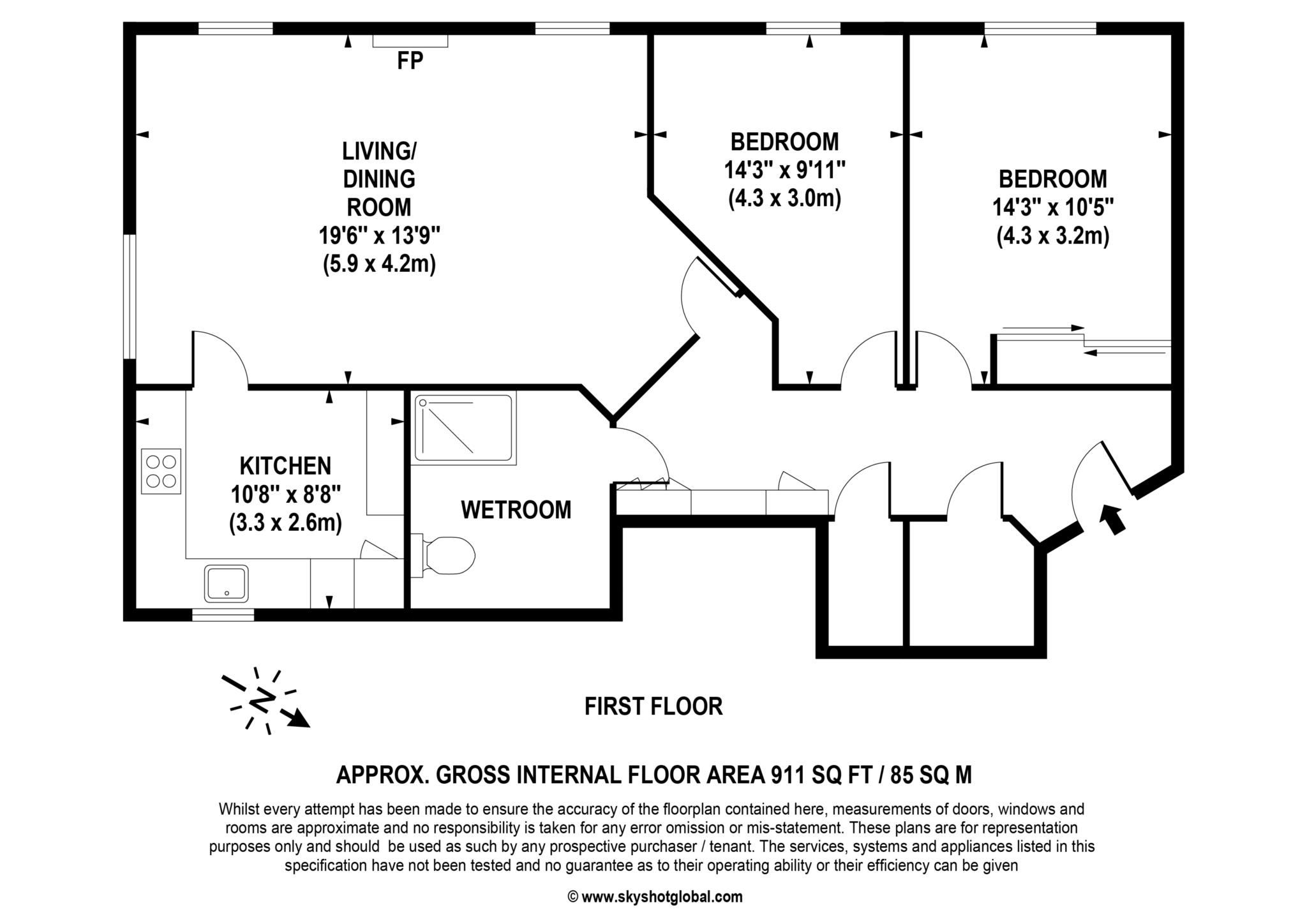 Floorplan - 2 Bedroom Apartment, Fullerton Court – Teddington