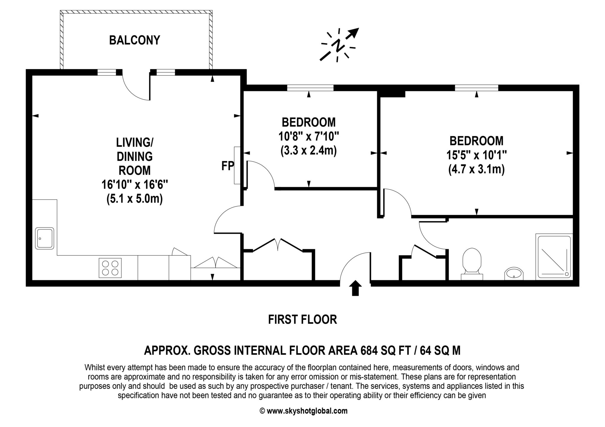 Floorplan - 2 Bedroom Apartment, Austin Place – Weybridge