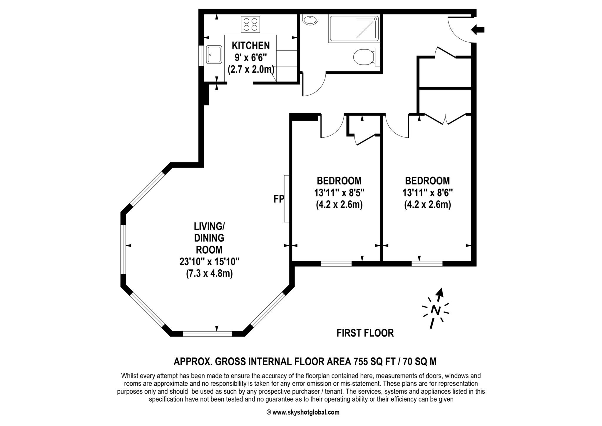 Floorplan - 2 Bedroom Apartment, Kathleen Godfree Court – Wimbledon