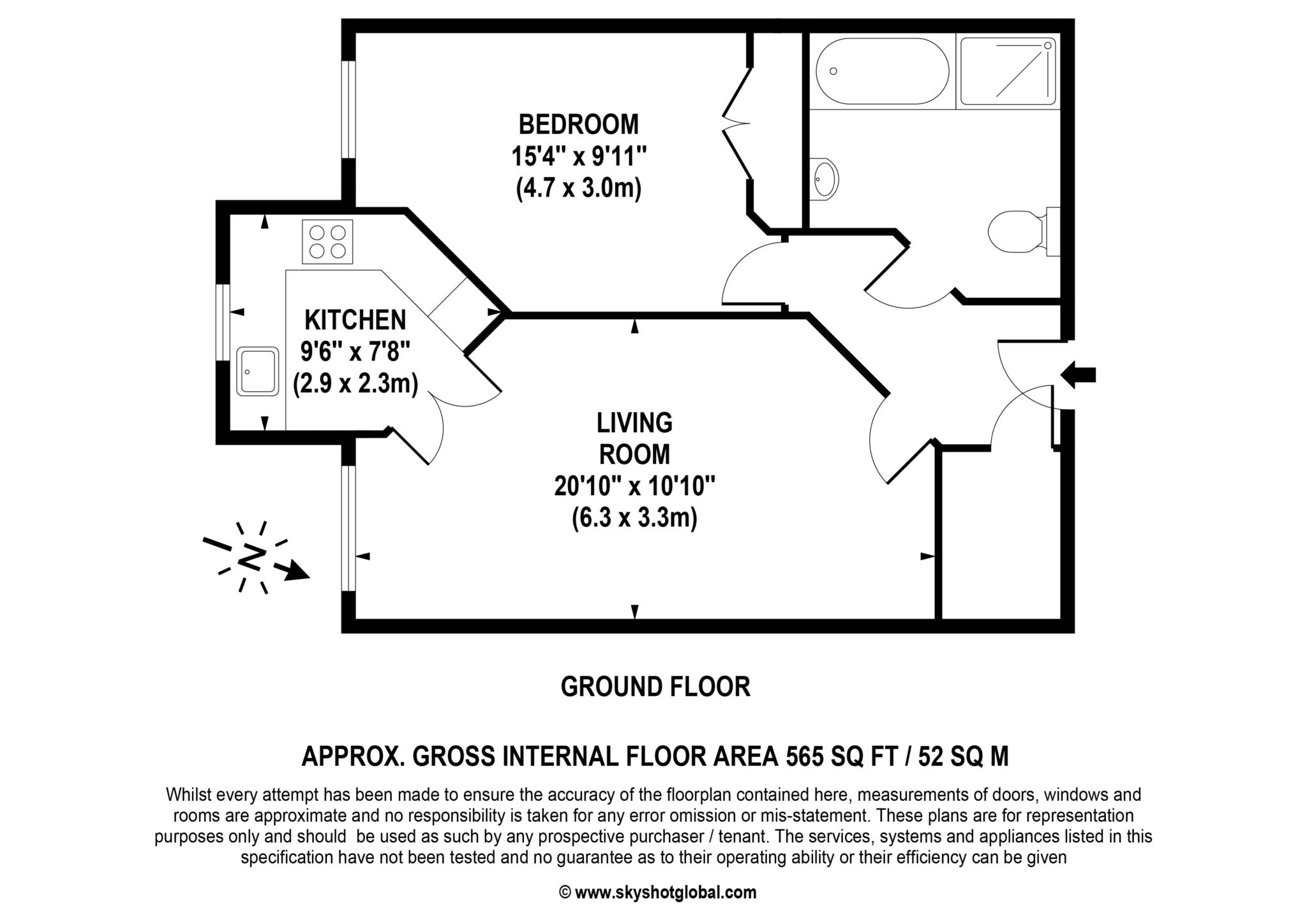 Floorplan - 1 Bedroom Apartment, Barnes Wallis Court – West Byfleet