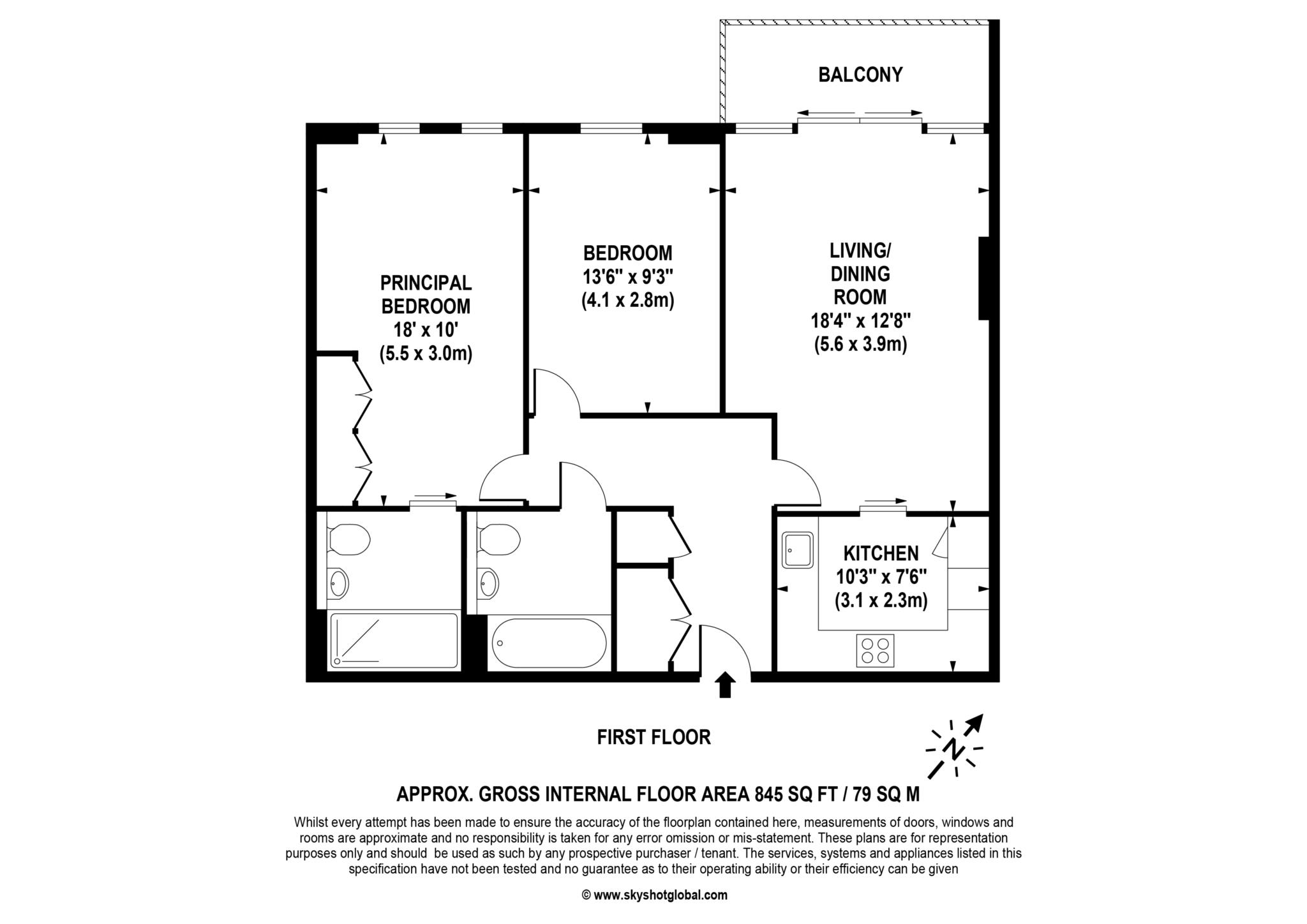 Floorplan - 2 Bedroom Apartment, Mulberry Court – Hampton Wick