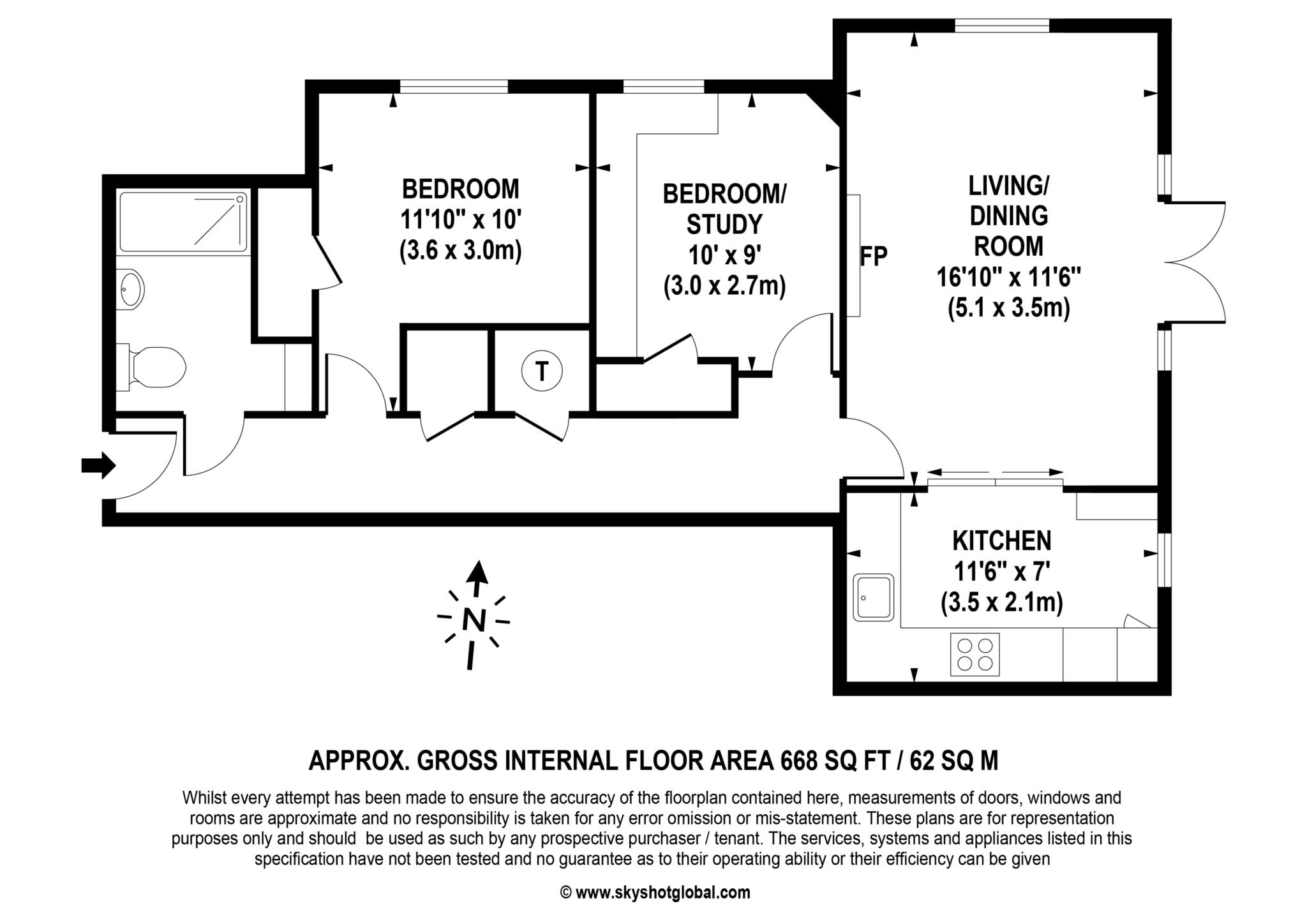 Floorplan - 2 Bedroom Apartment, Cobham Grange – Cobham