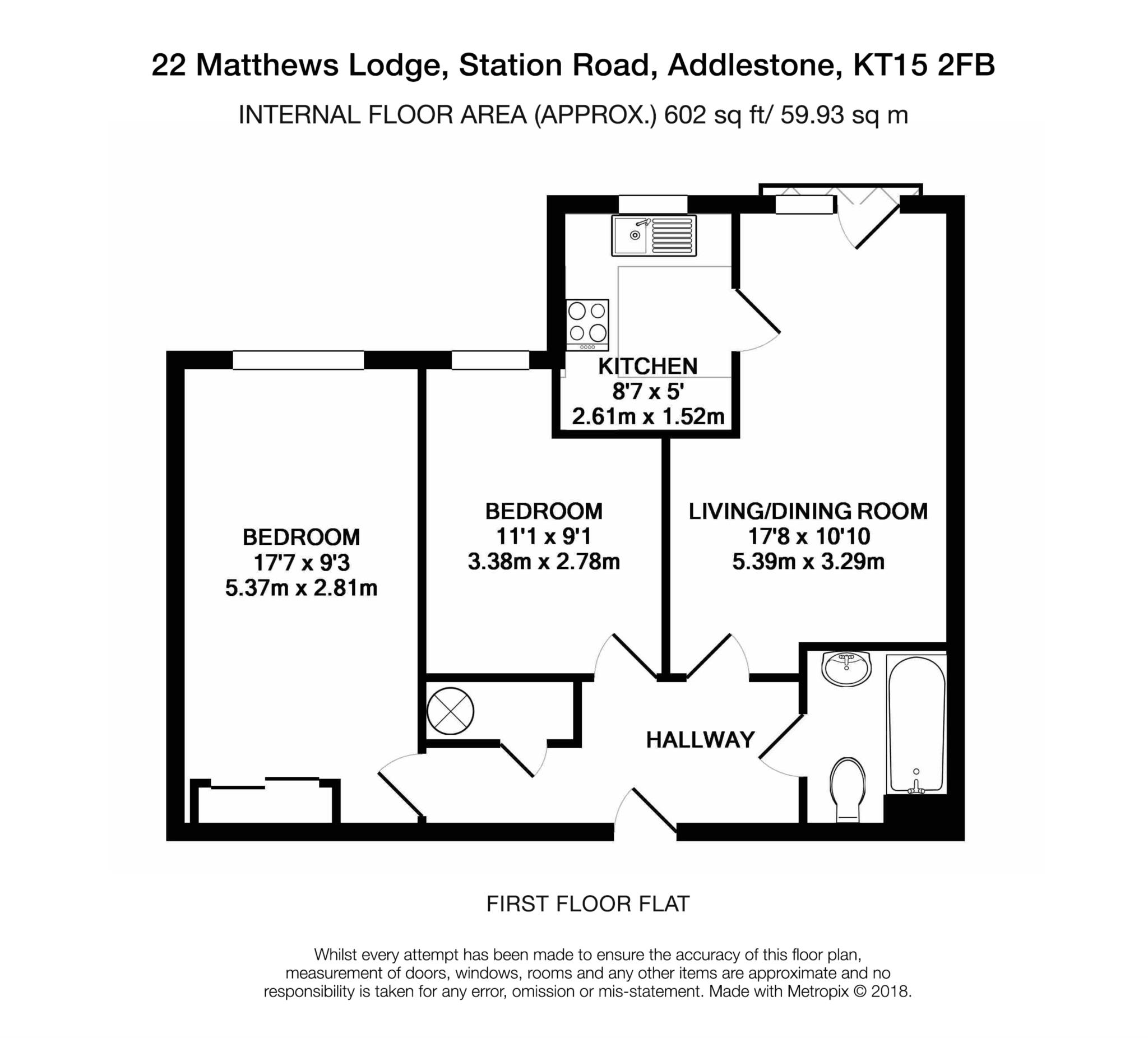 Floorplan - 2 Bedroom Apartment, Matthews Lodge – Addlestone