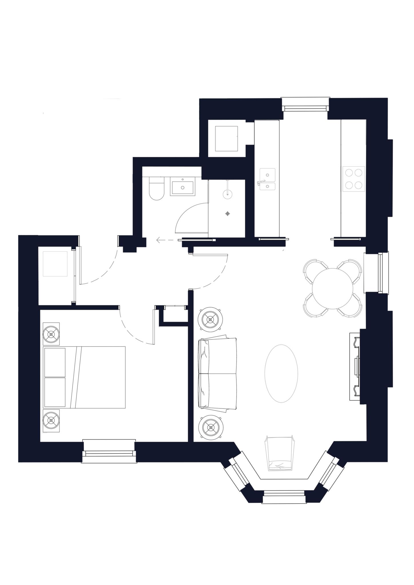 Floorplan - 1 Bedroom Apartment, Caroline House – Hampton Wick