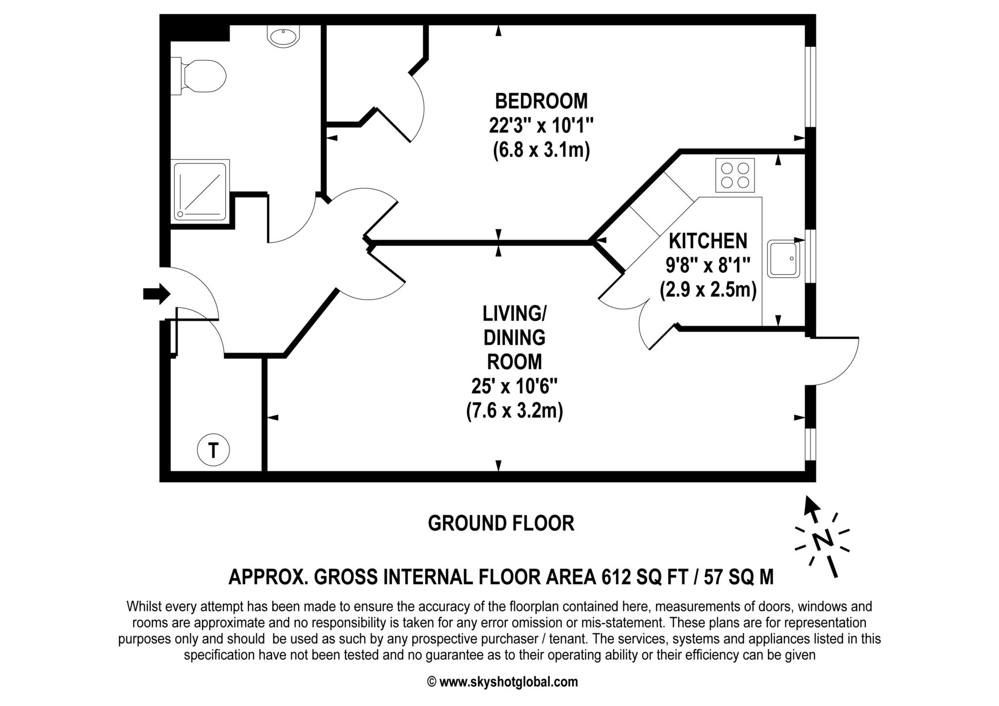 Floorplan - 1 Bedroom Apartment, Elles House – Wallington