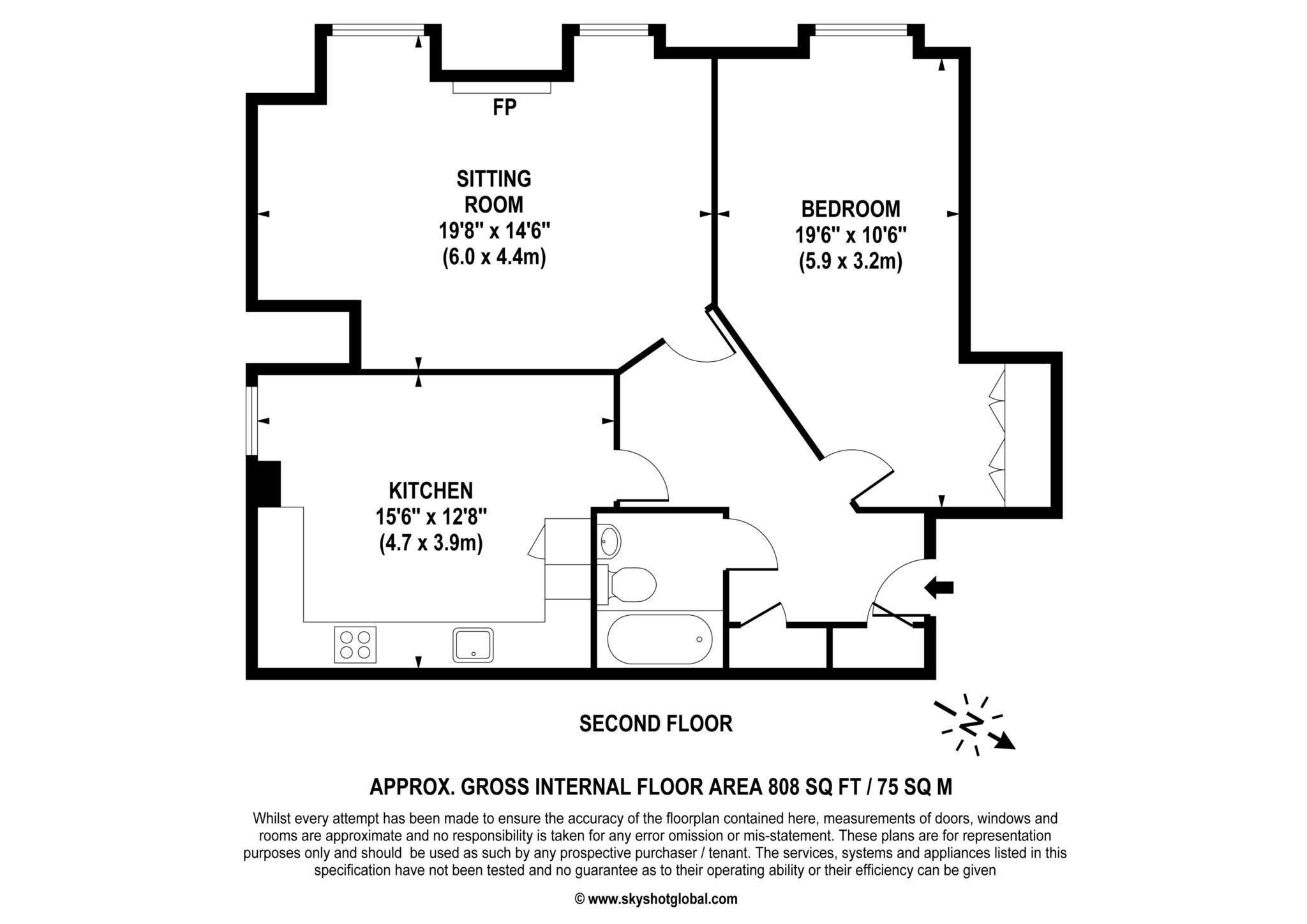 Floorplan - 1 Bedroom Apartment, Hinchley Manor – Hinchley Wood