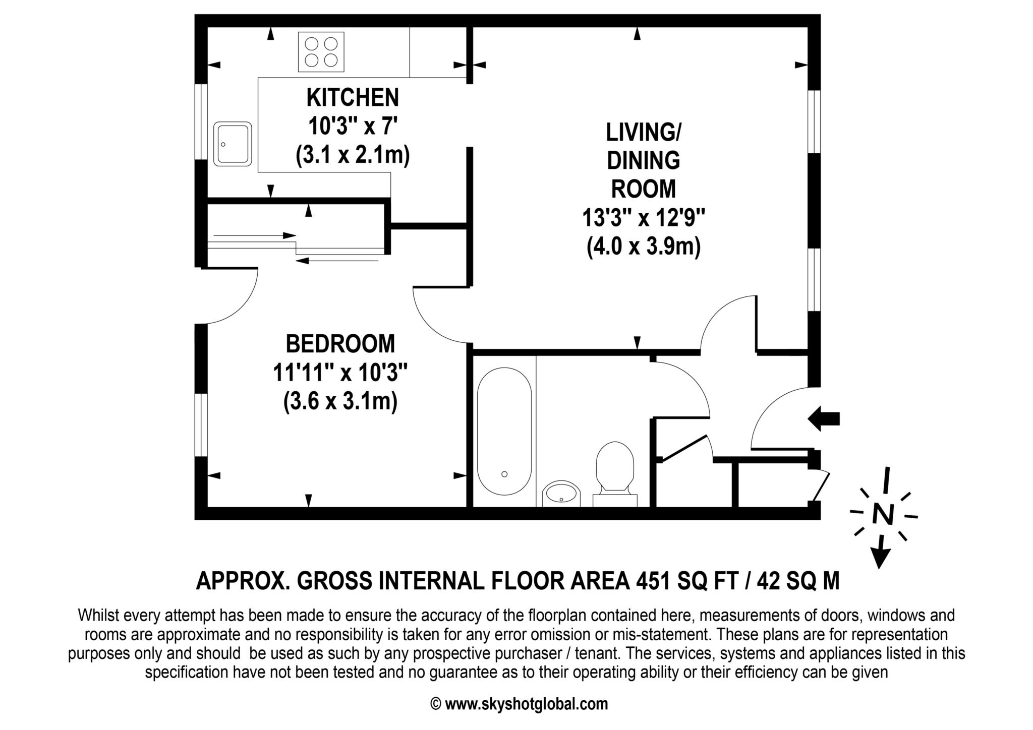 Floorplan - 1 Bedroom Terrace, Village Gardens – Ewell