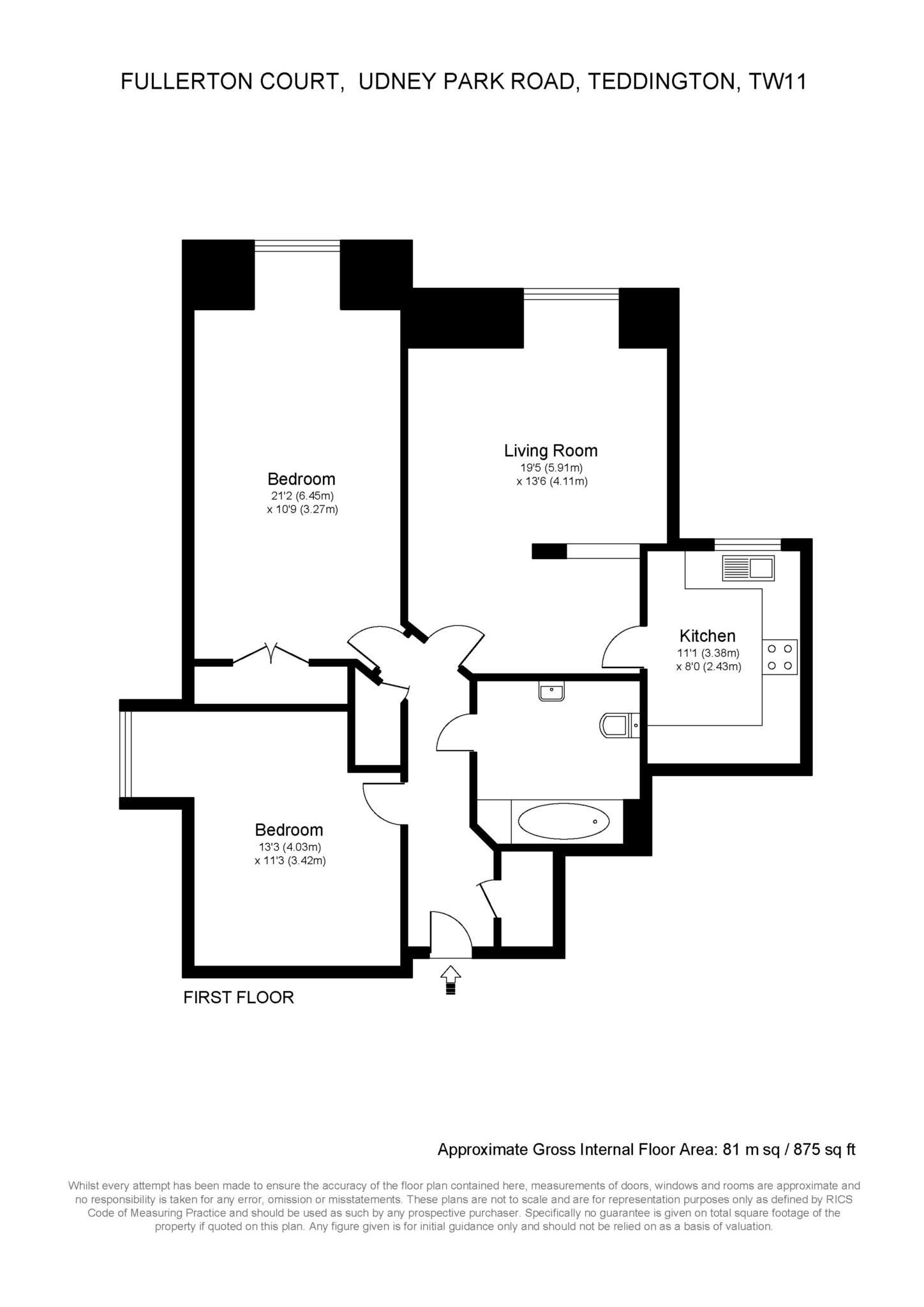 Floorplan - 2 Bedroom Apartment, Fullerton Court – Teddington