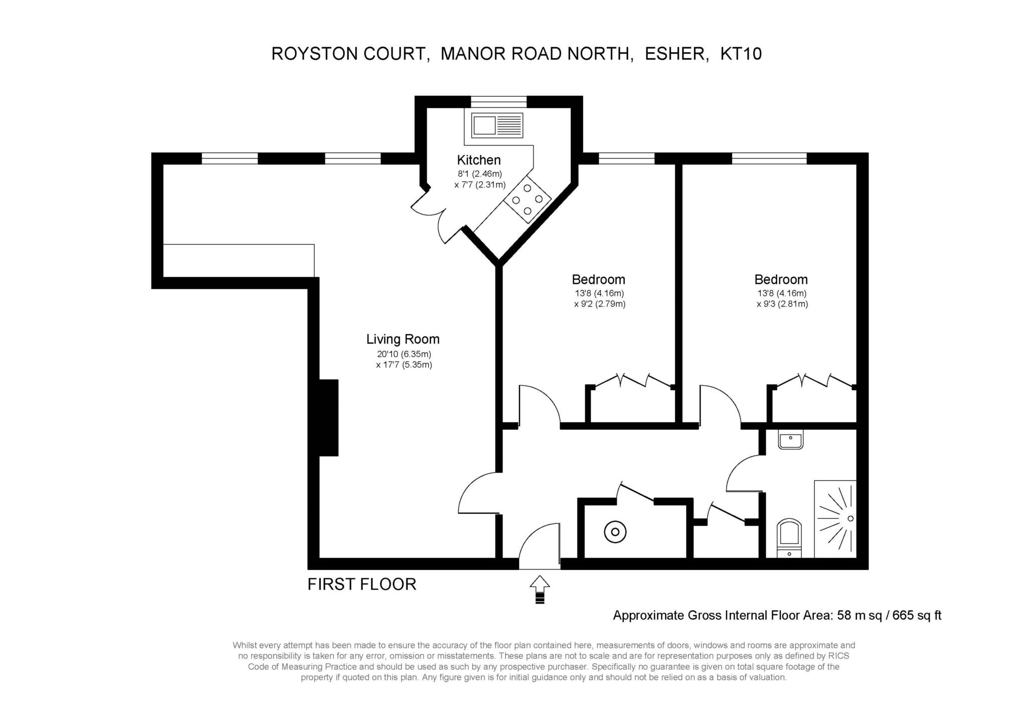 Floorplan - 2 Bedroom Apartment, Royston Court – Hinchley Wood