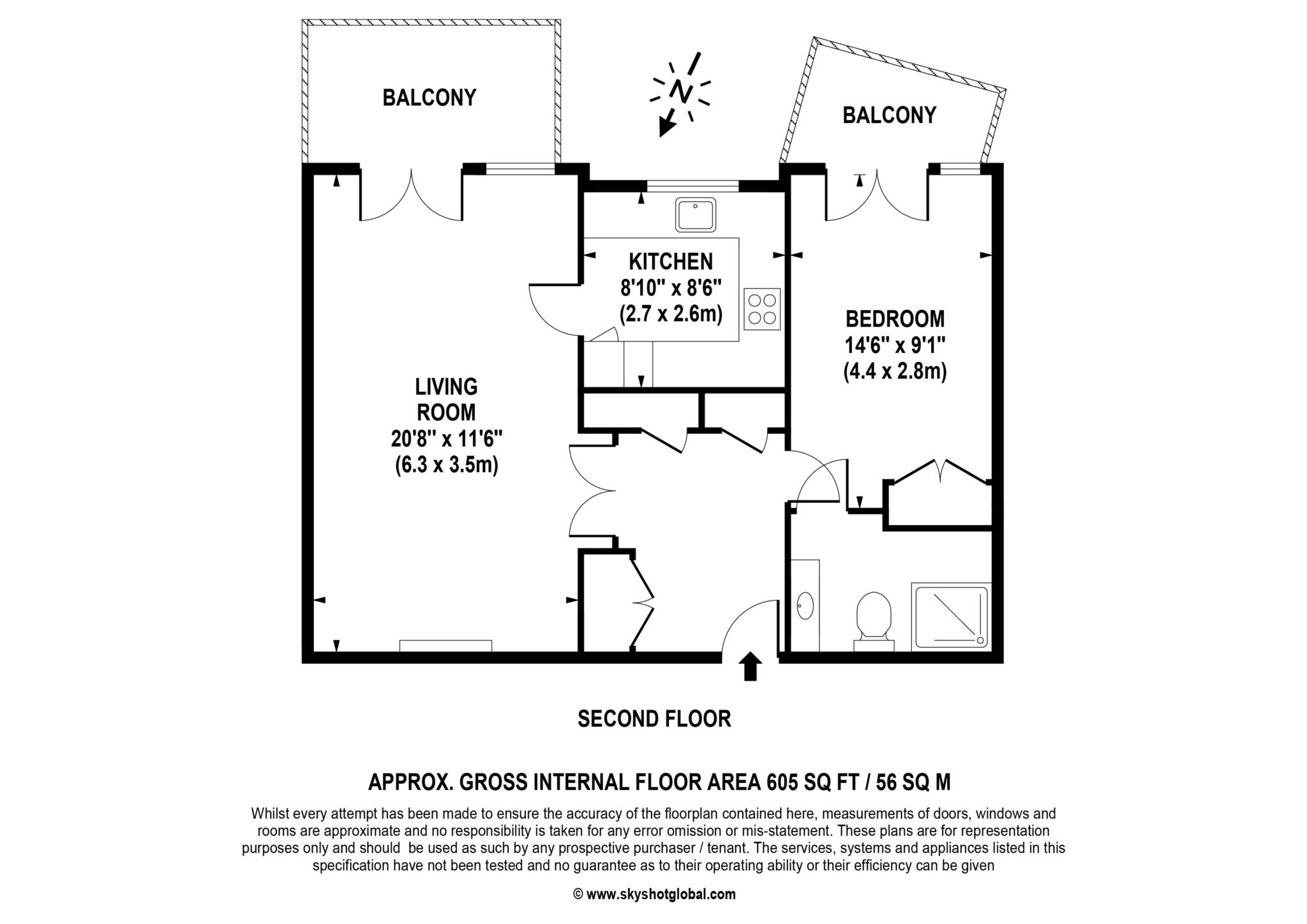 Floorplan - 1 Bedroom Apartment, Austin Place – Weybridge