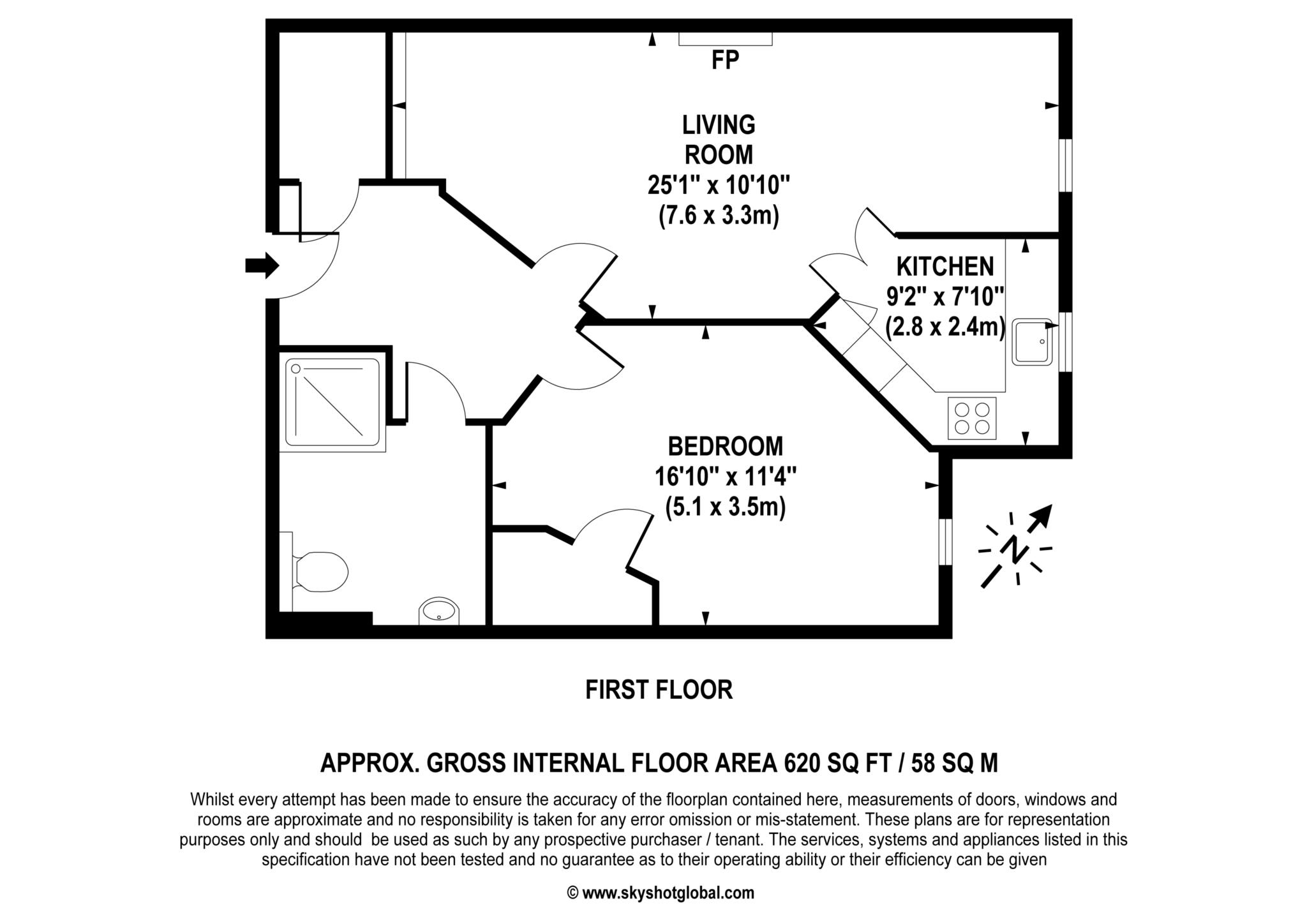 Floorplan - 1 Bedroom Apartment, Liberty House – Raynes Park