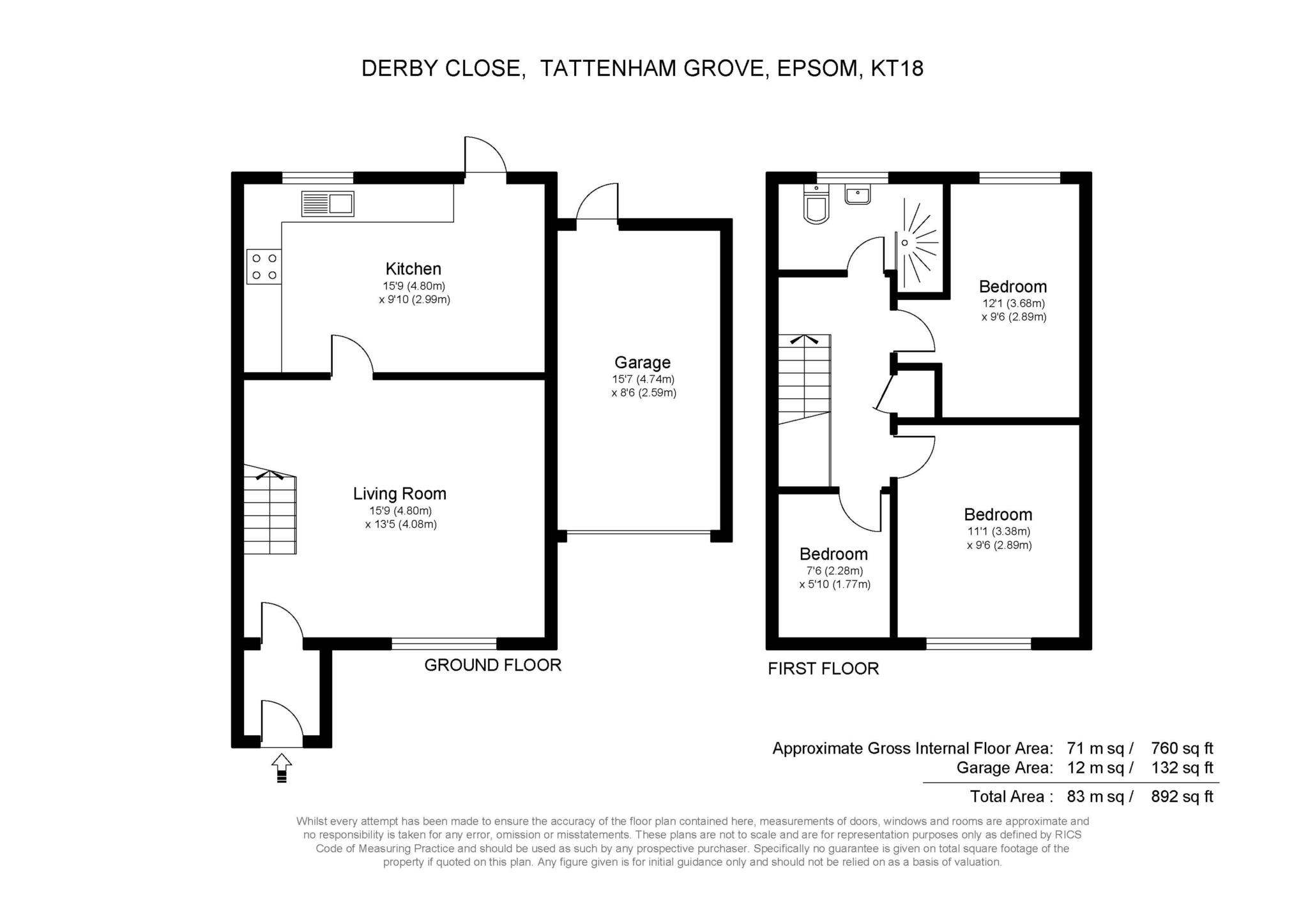 Floorplan - 2 Bedroom Detached, Derby Close – Epsom