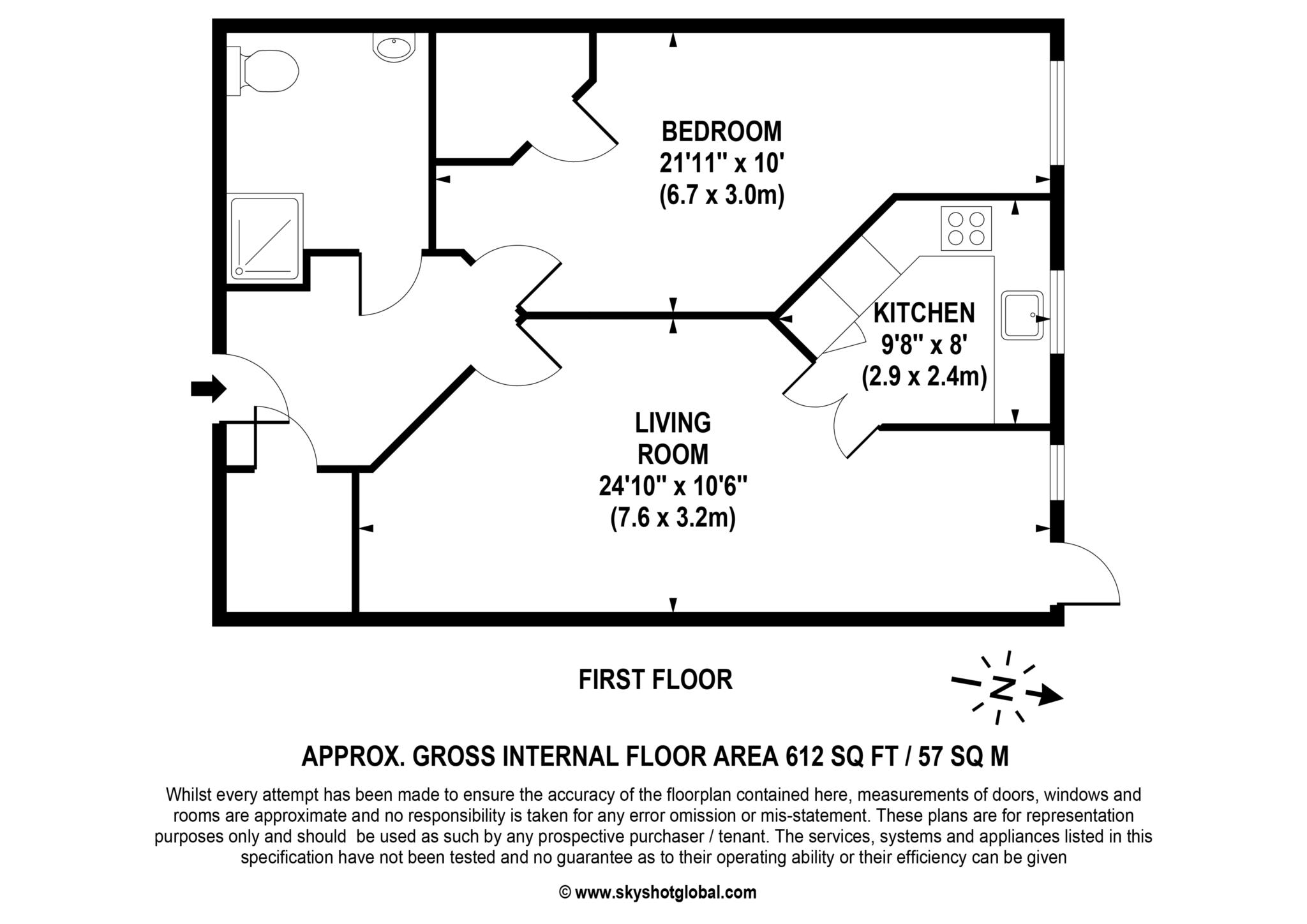 Floorplan - 1 Bedroom Apartment, Elles House – Wallington