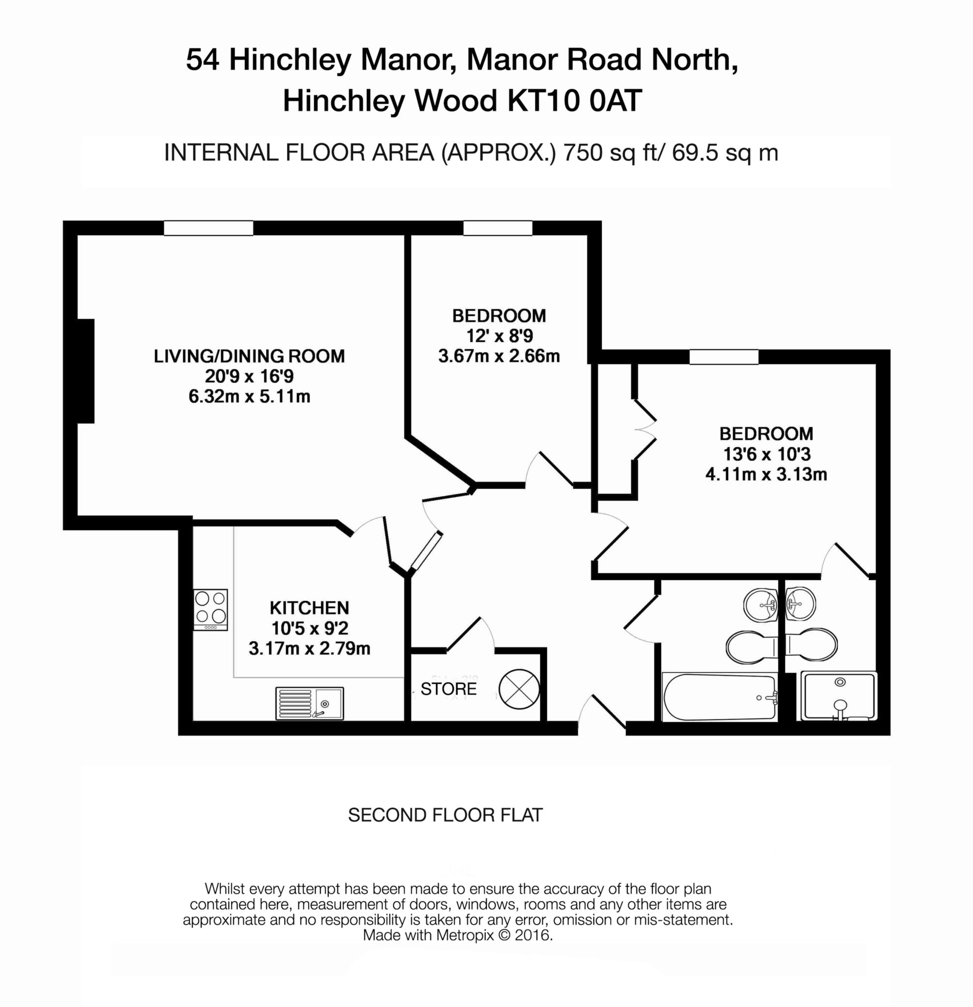 Floorplan - 2 Bedroom Apartment, Hinchley Manor – Hinchley Wood