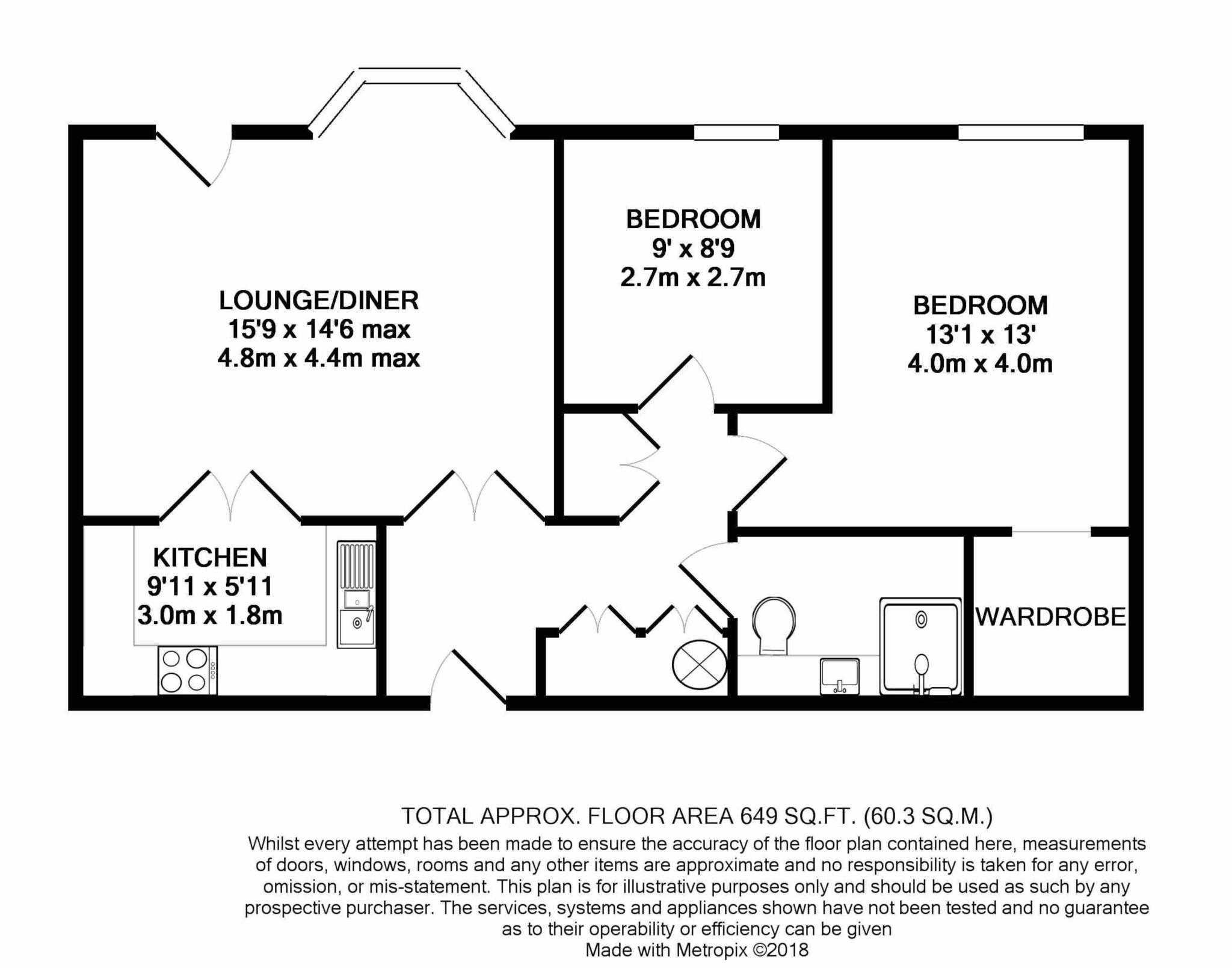 Floorplan - 2 Bedroom Apartment, Manor Place – Walton