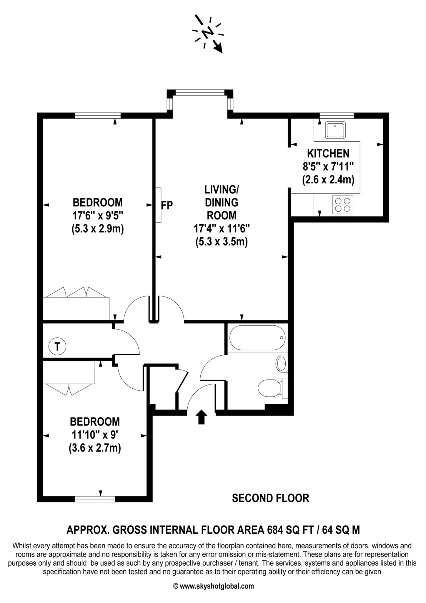 Floorplan - 2 Bedroom Apartment, Kingston Lodge – New Malden