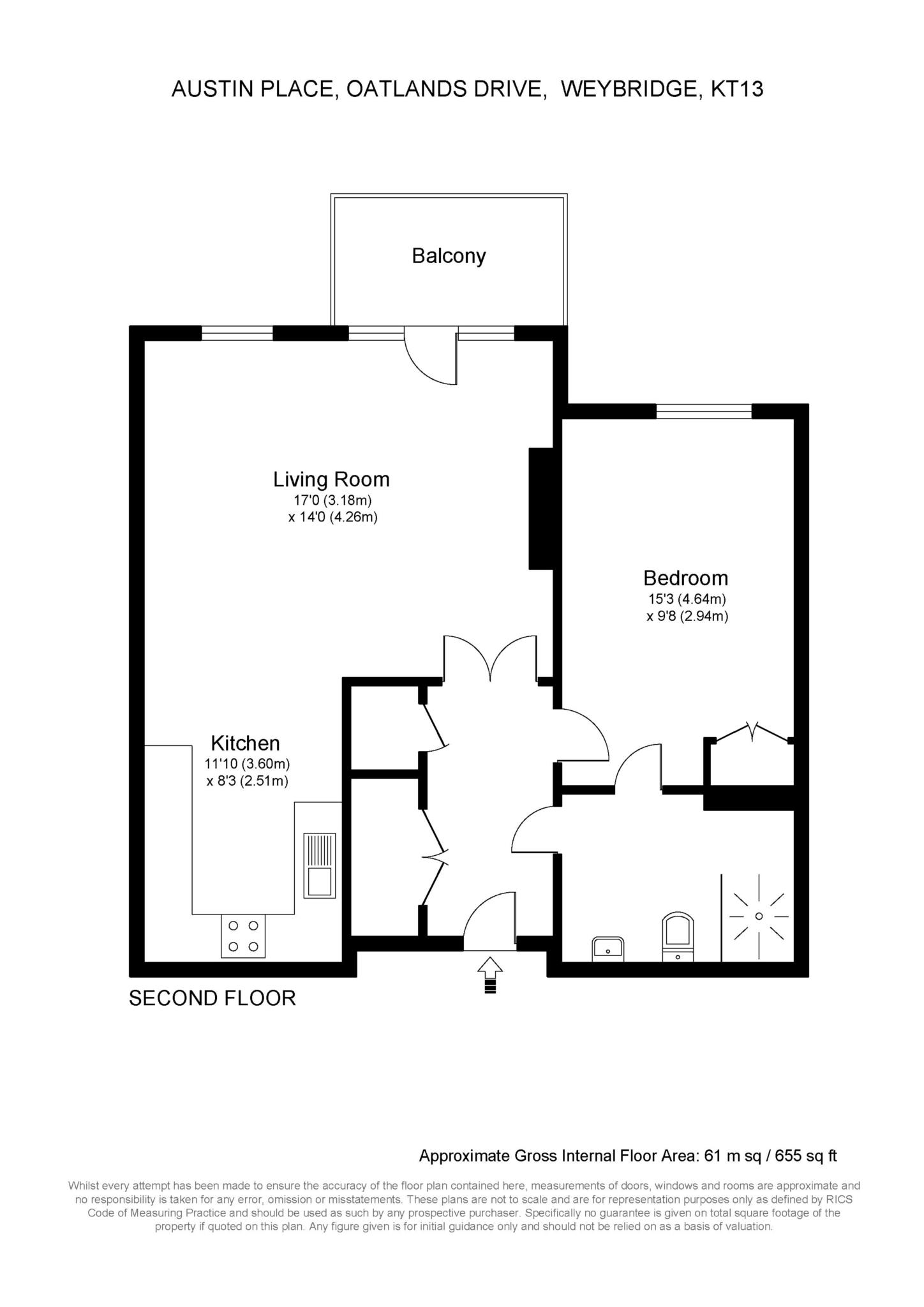 Floorplan - 1 Bedroom Apartment, Austin Place – Weybridge