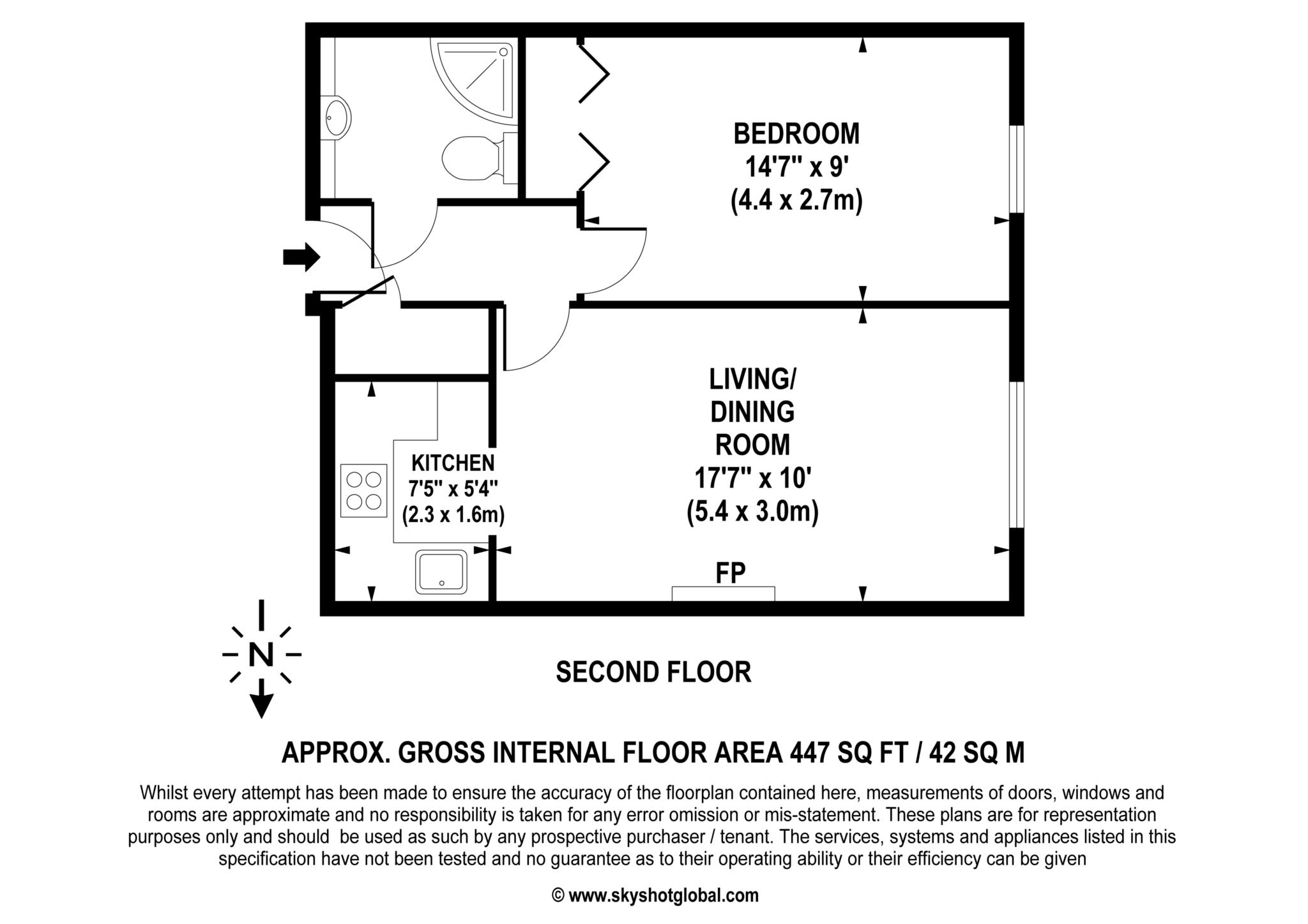Floorplan - 1 Bedroom Apartment, Bridge Court – Weybridge