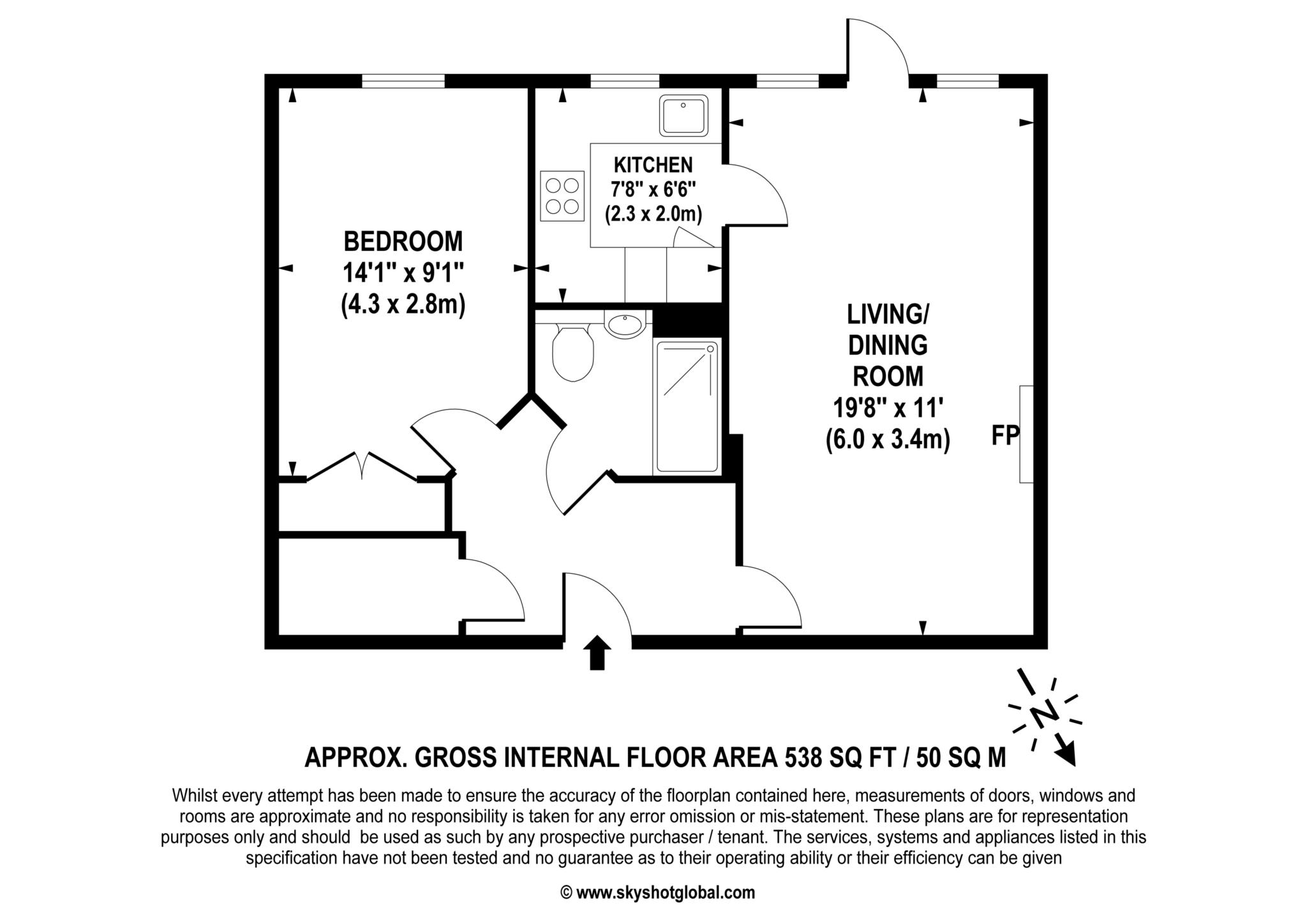 Floorplan - 1 Bedroom Apartment, Pegasus Court – Egham