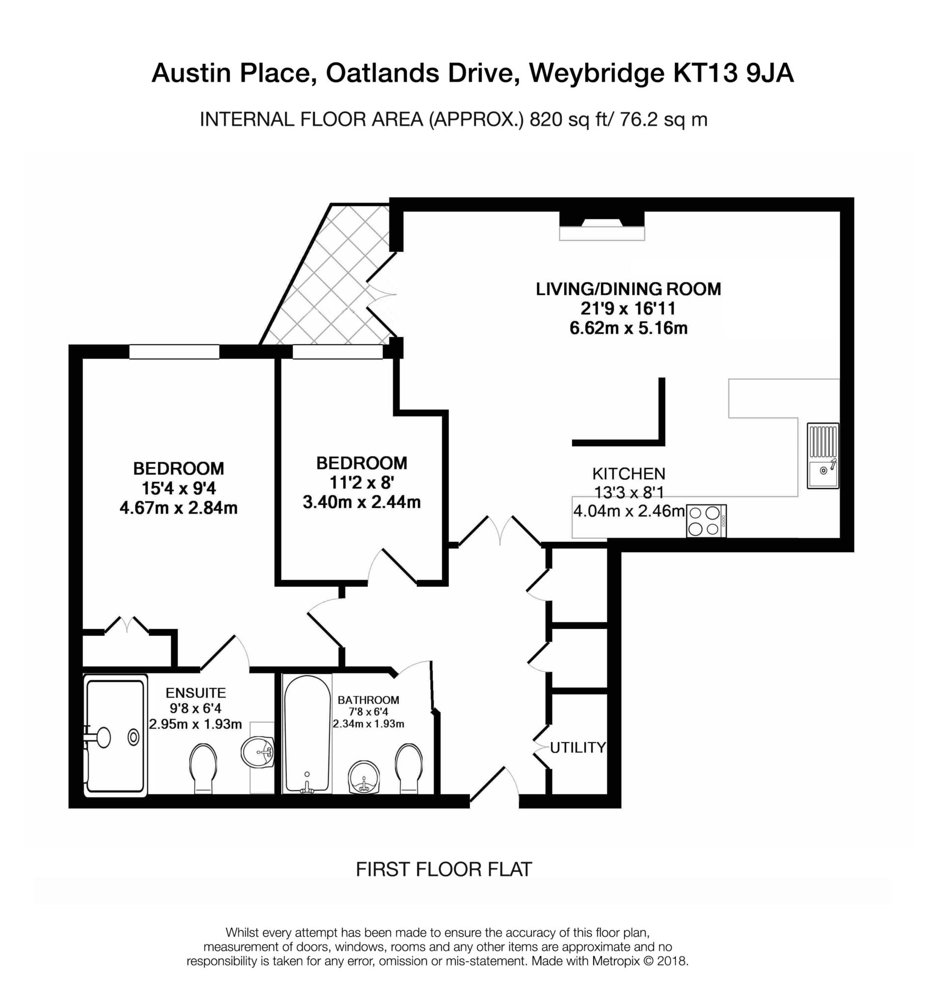 Floorplan - 2 Bedroom Apartment, Austin Place – Weybridge
