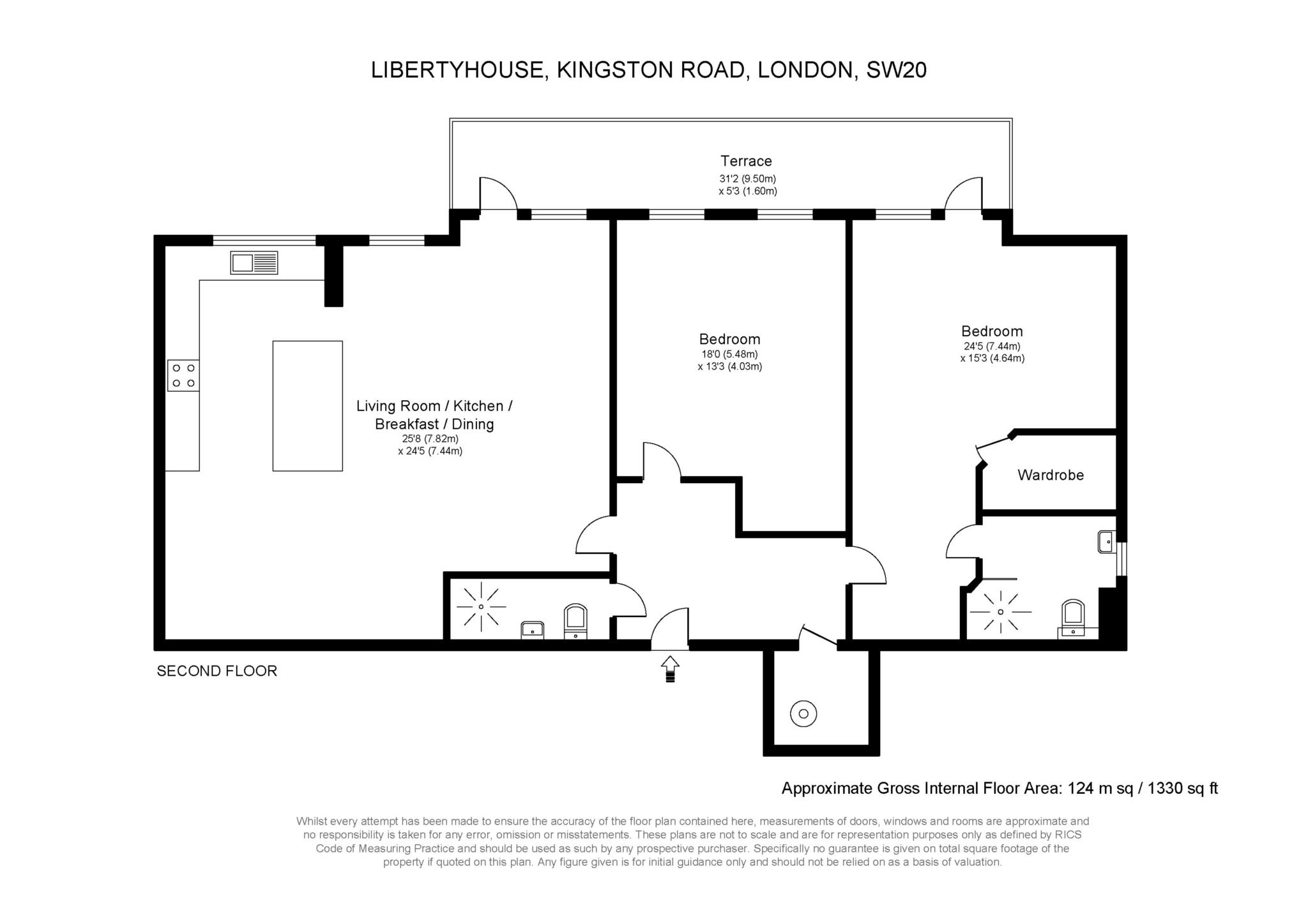 Floorplan - 2 Bedroom Apartment, Liberty House – Raynes Park