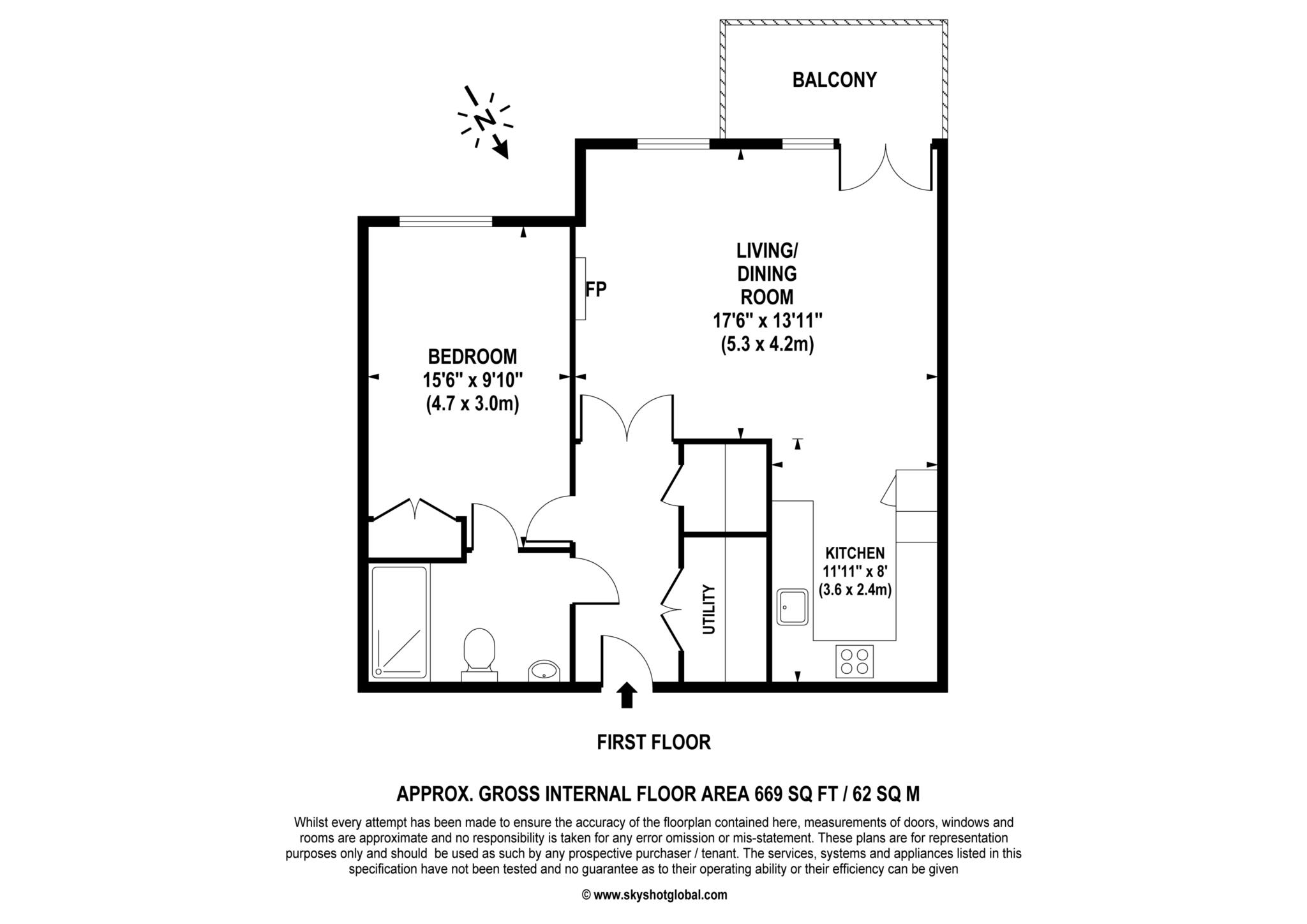 Floorplan - 1 Bedroom Apartment, Austin Place – Weybridge