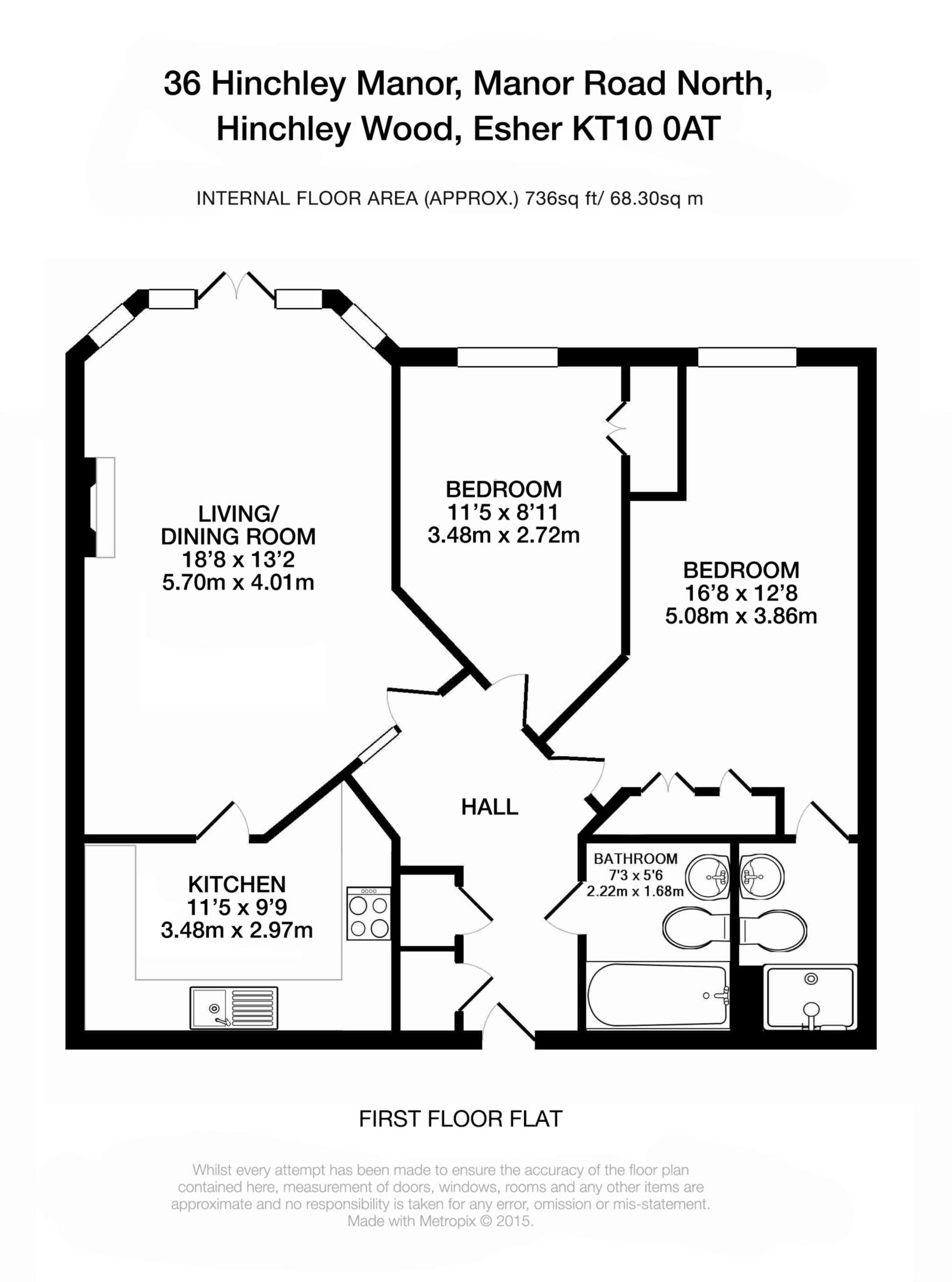 Floorplan - 2 Bedroom Apartment, Hinchley Manor – Hinchley Wood