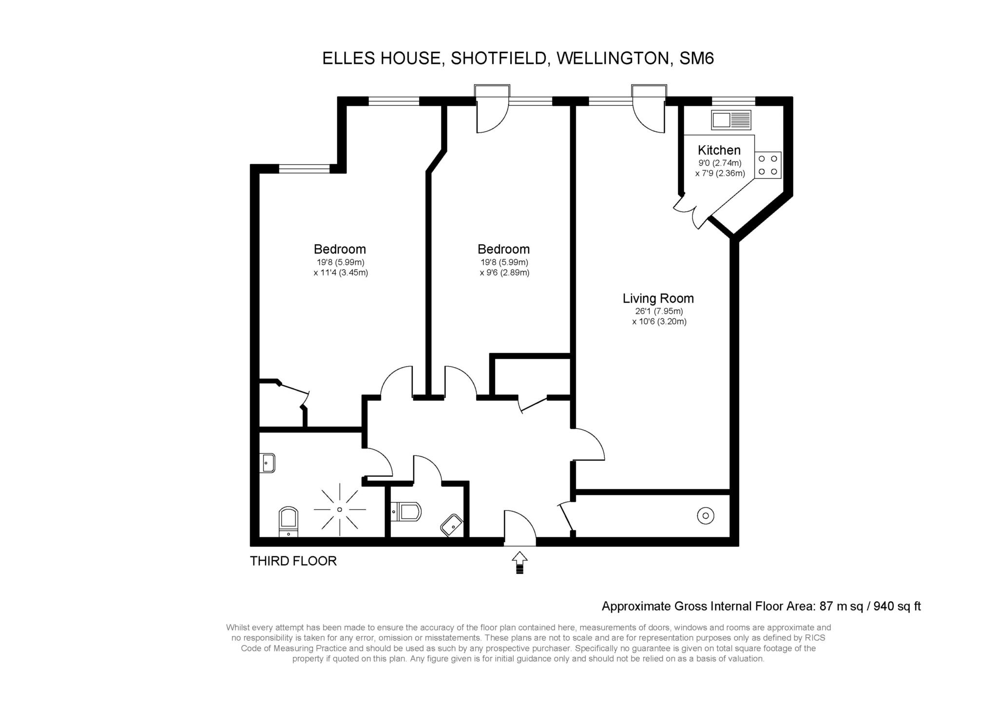 Floorplan - 2 Bedroom Apartment, Elles House – Wallington
