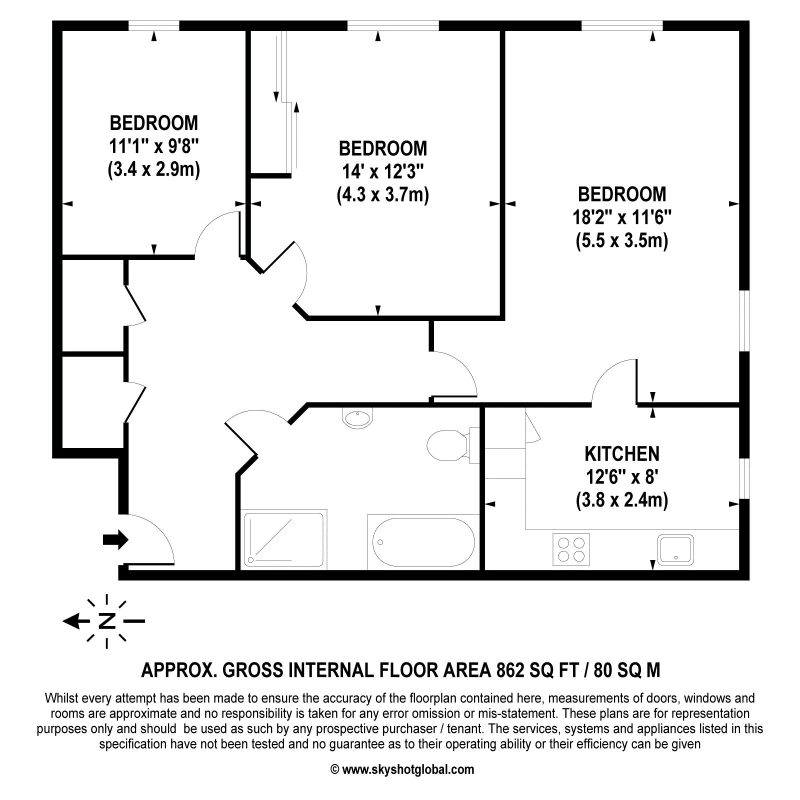 Floorplan - 2 Bedroom Apartment, Blake Court – Grange Park