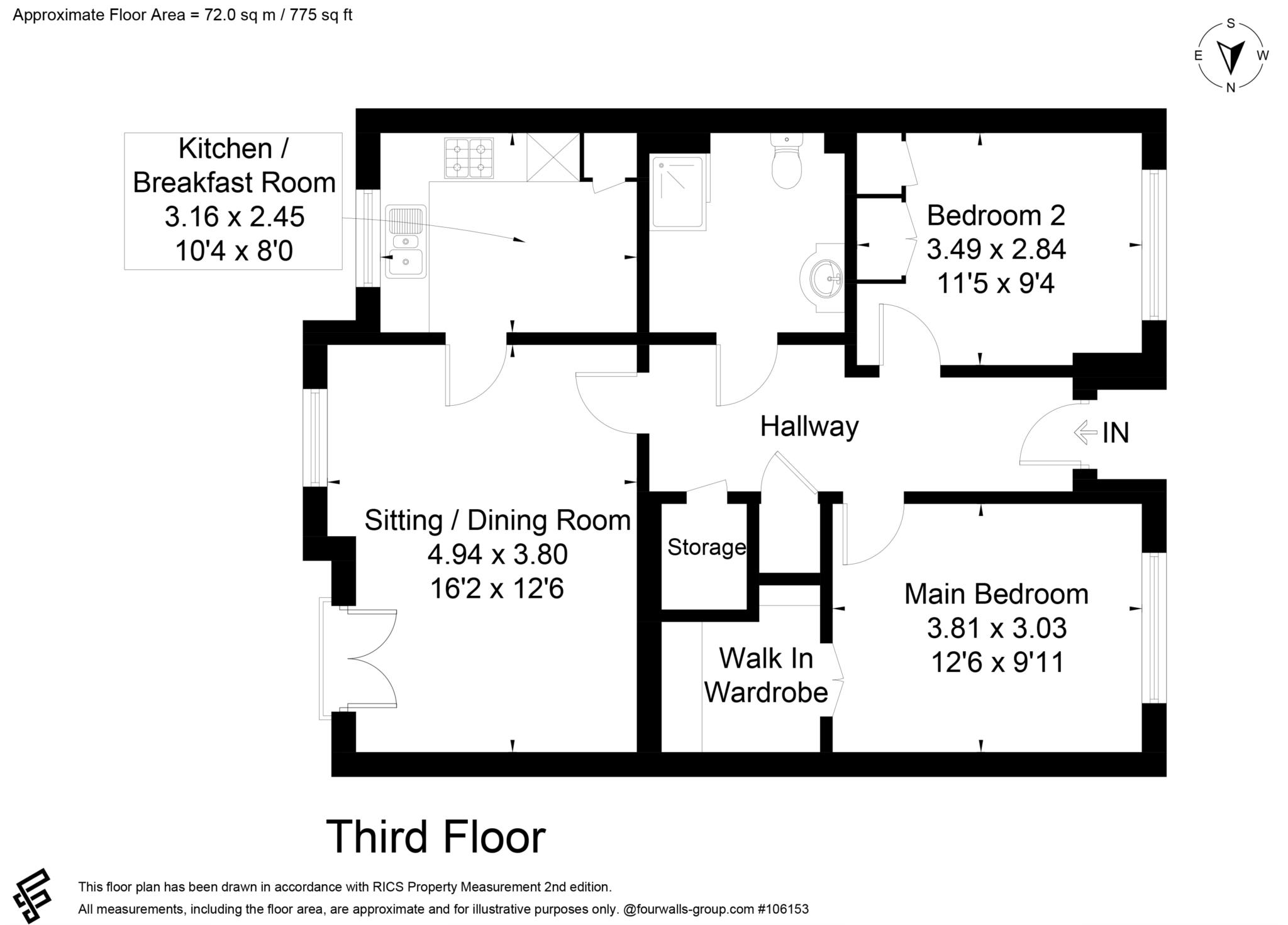 Floorplan - 2 Bedroom Apartment, Blake Court – Grange Park