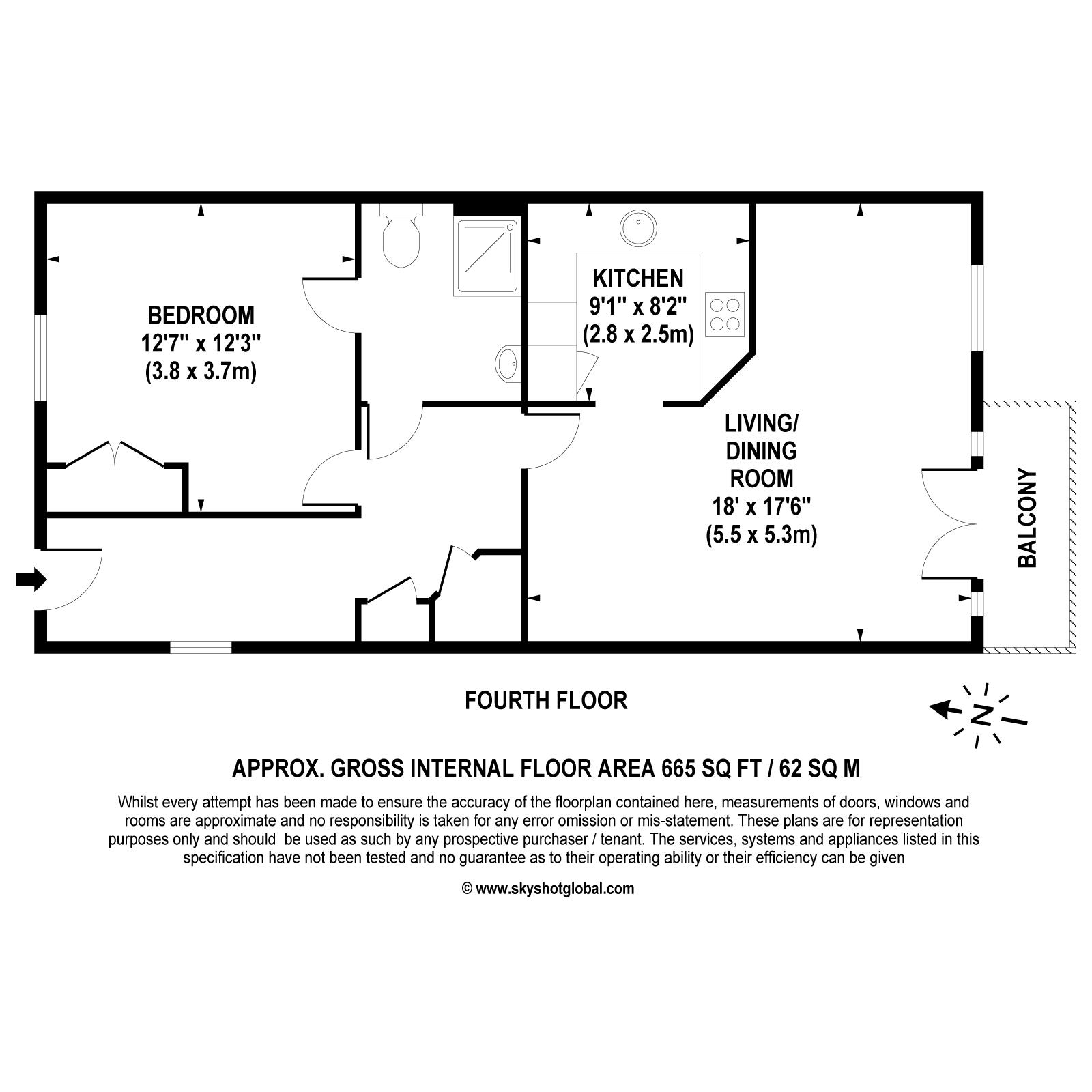 Floorplan - 1 Bedroom Apartment, Lynwood Village – Ascot