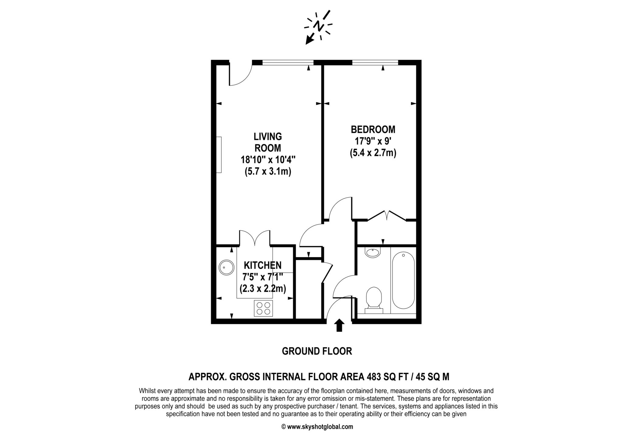 Floorplan - 1 Bedroom Apartment, Badgers Court – Epsom