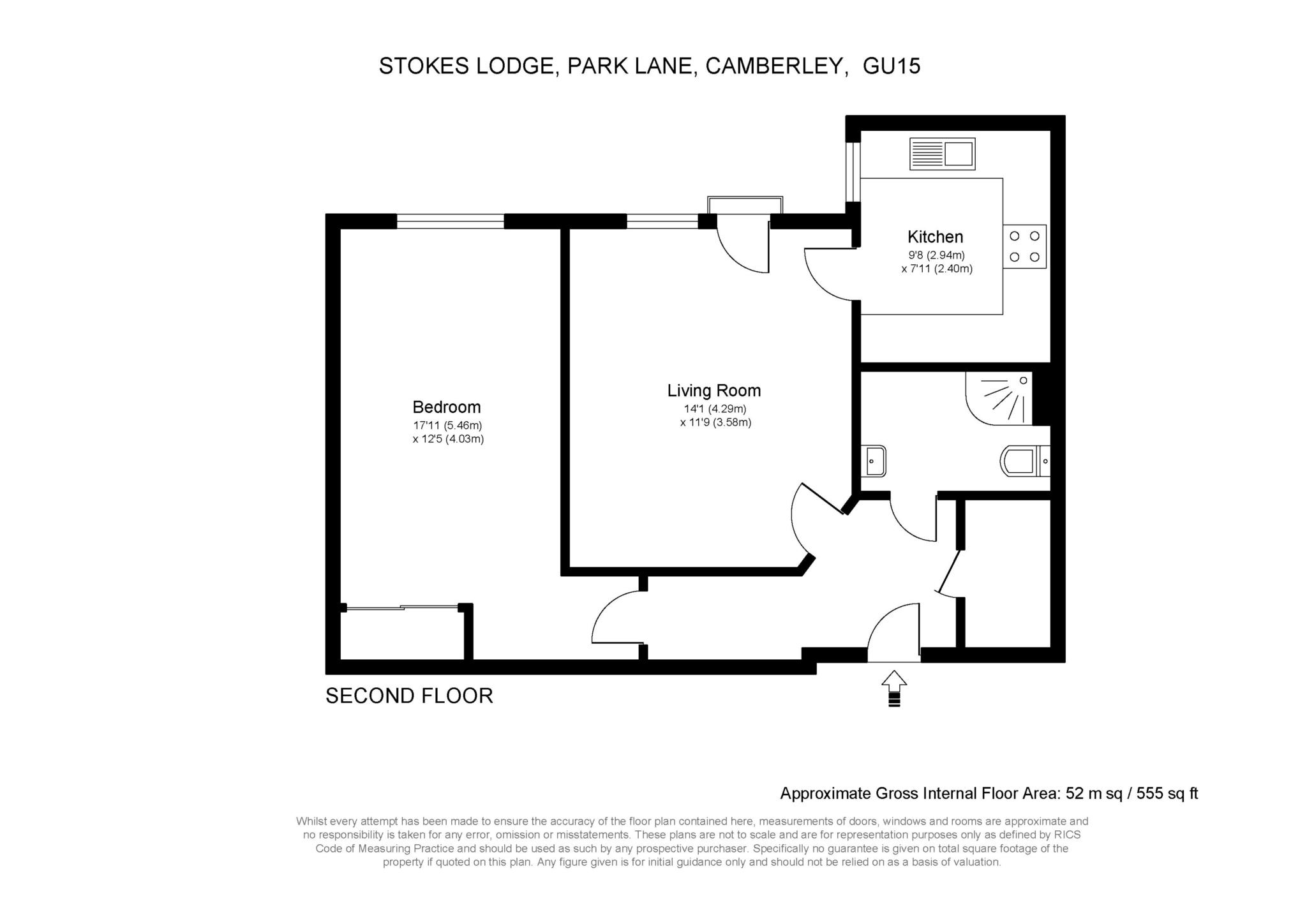 Floorplan - 1 Bedroom Apartment, Stokes Lodge – Camberley