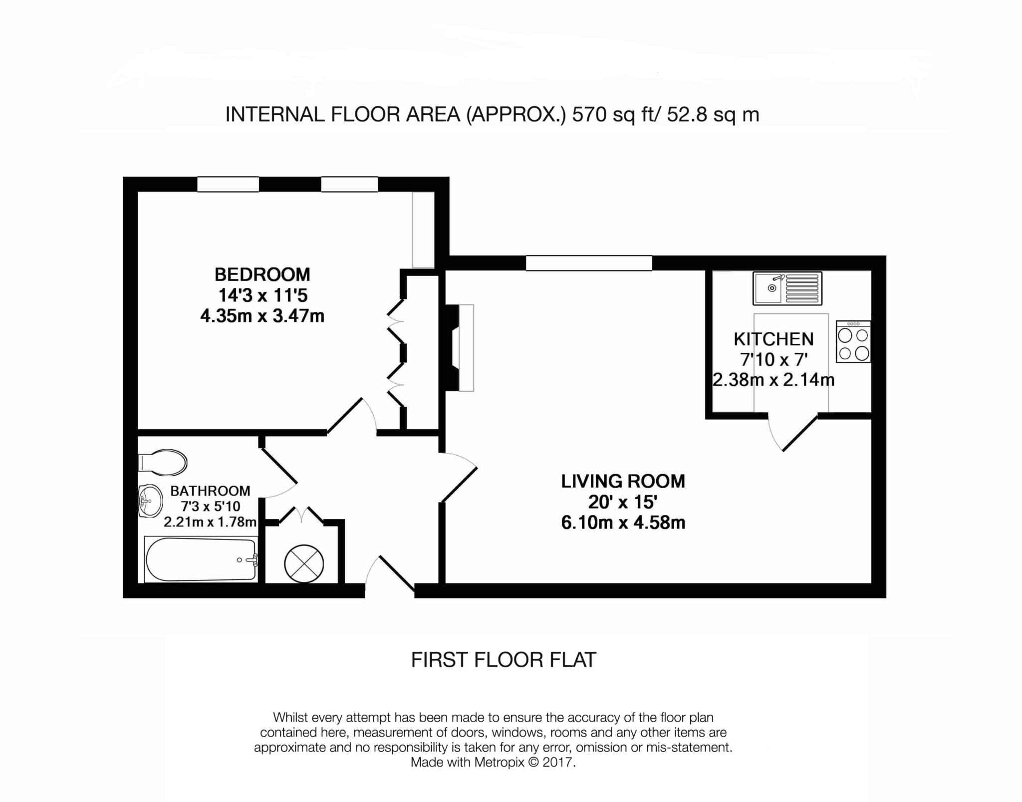 Floorplan - 1 Bedroom Apartment, Manor Place – Walton
