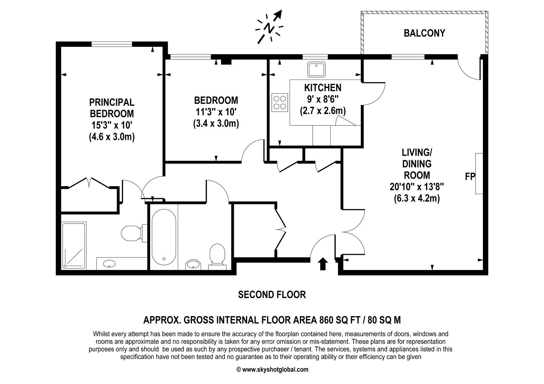 Floorplan - 2 Bedroom Apartment, Austin Place – Weybridge