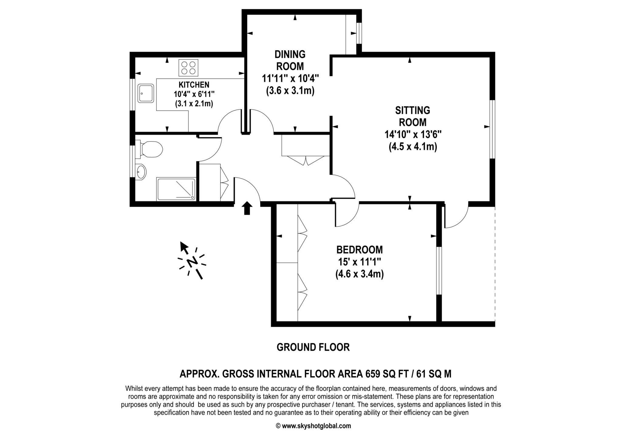 Floorplan - 1 Bedroom Apartment, Clarefield Court – Sunningdale