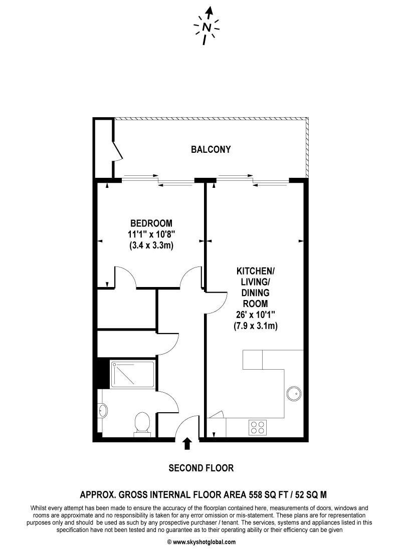Floorplan - 1 Bedroom Apartment, Meadows House – Walton