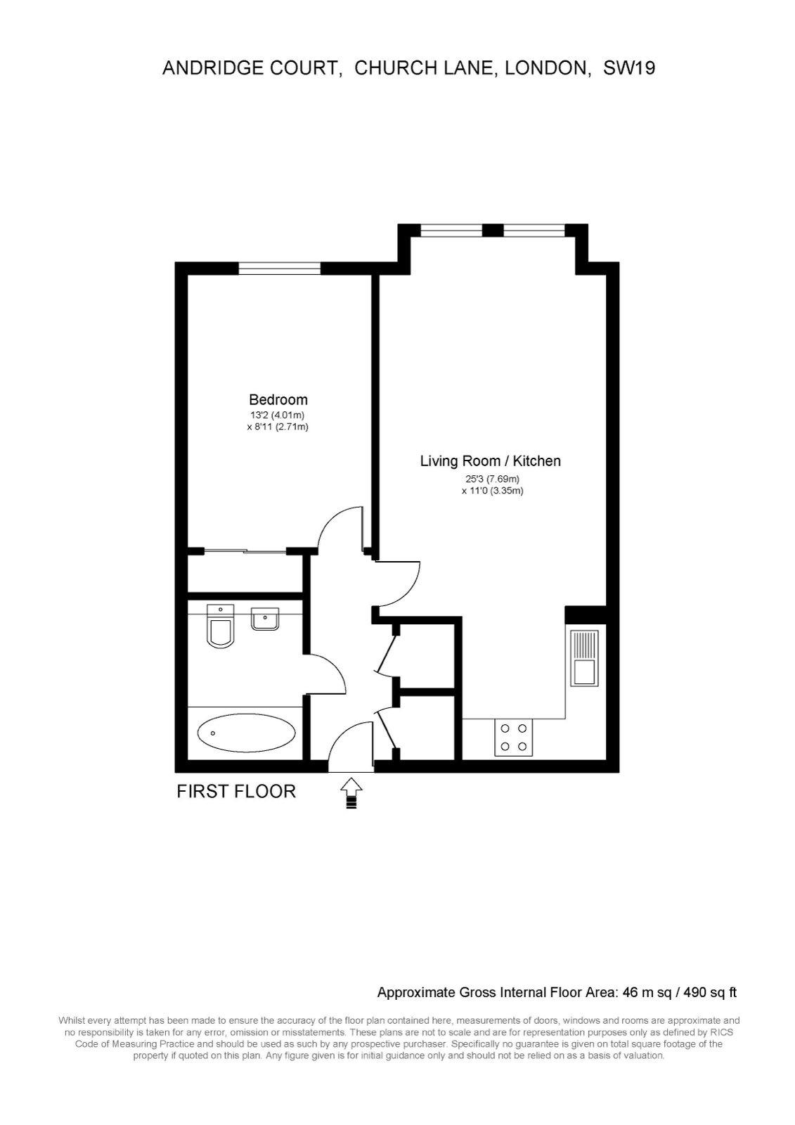 Floorplan - 1 Bedroom Apartment, Andridge Court – Wimbledon