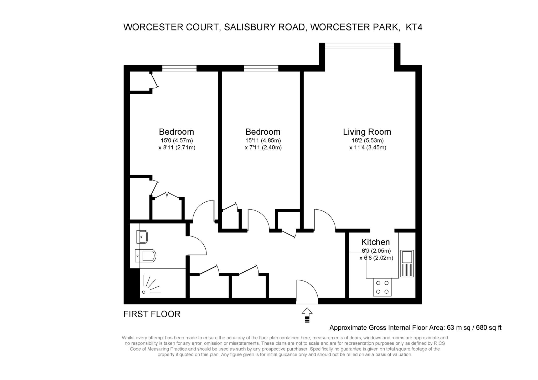 Floorplan - 2 Bedroom Apartment, Worcester Court – Worcester Park