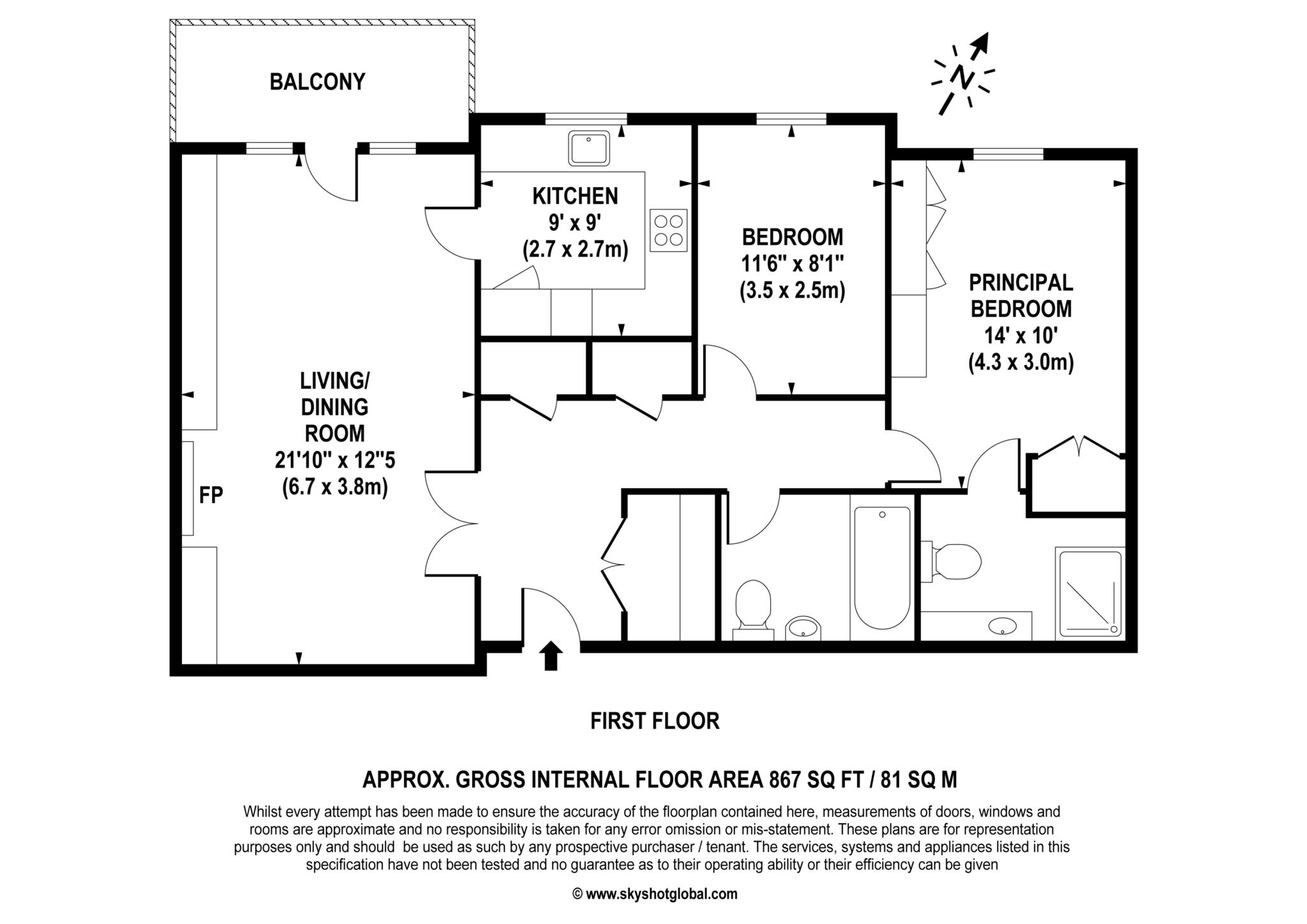 Floorplan - 2 Bedroom Apartment, Austin Place – Weybridge
