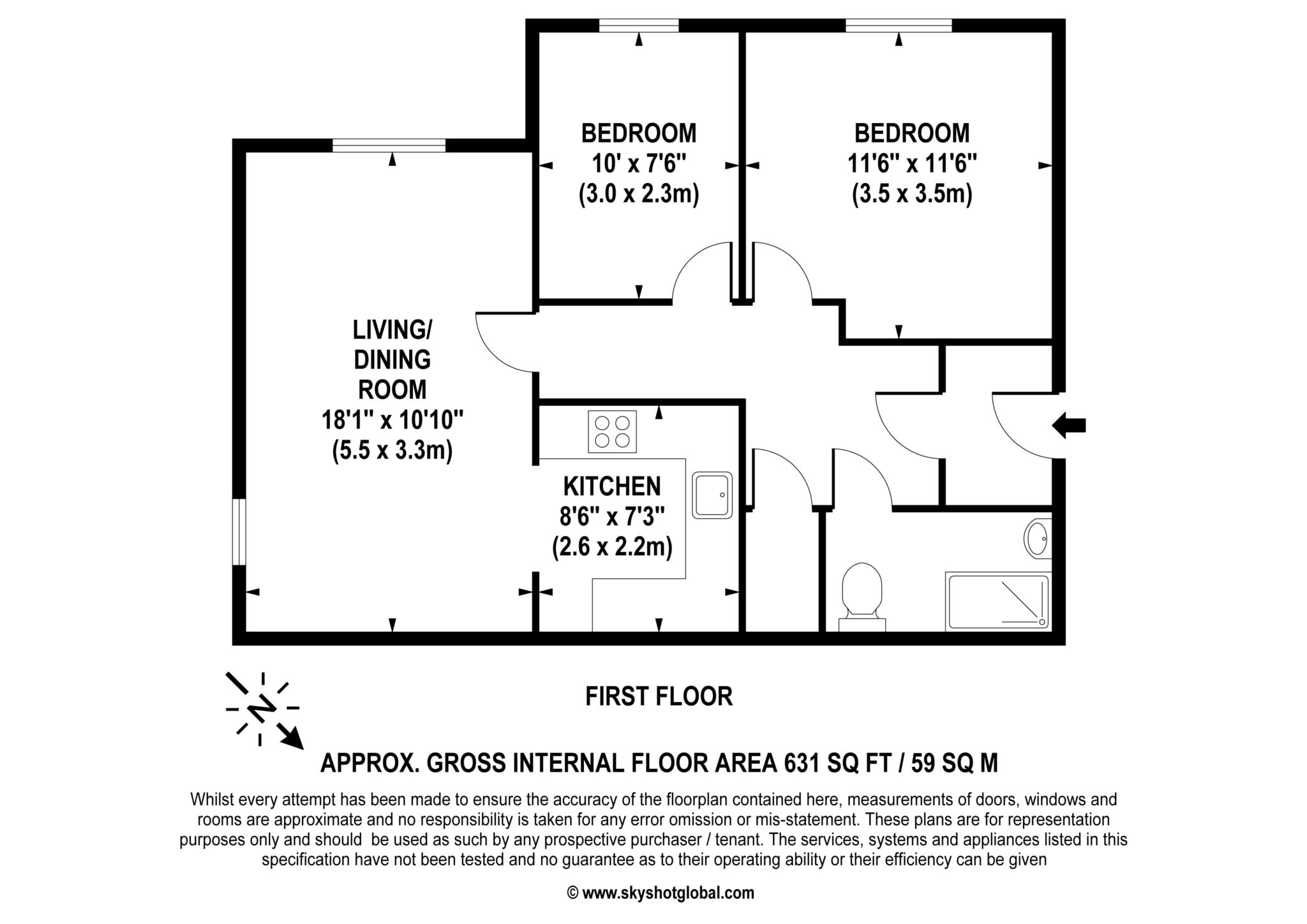 Floorplan - 2 Bedroom Apartment, Pitson Close – Addlestone