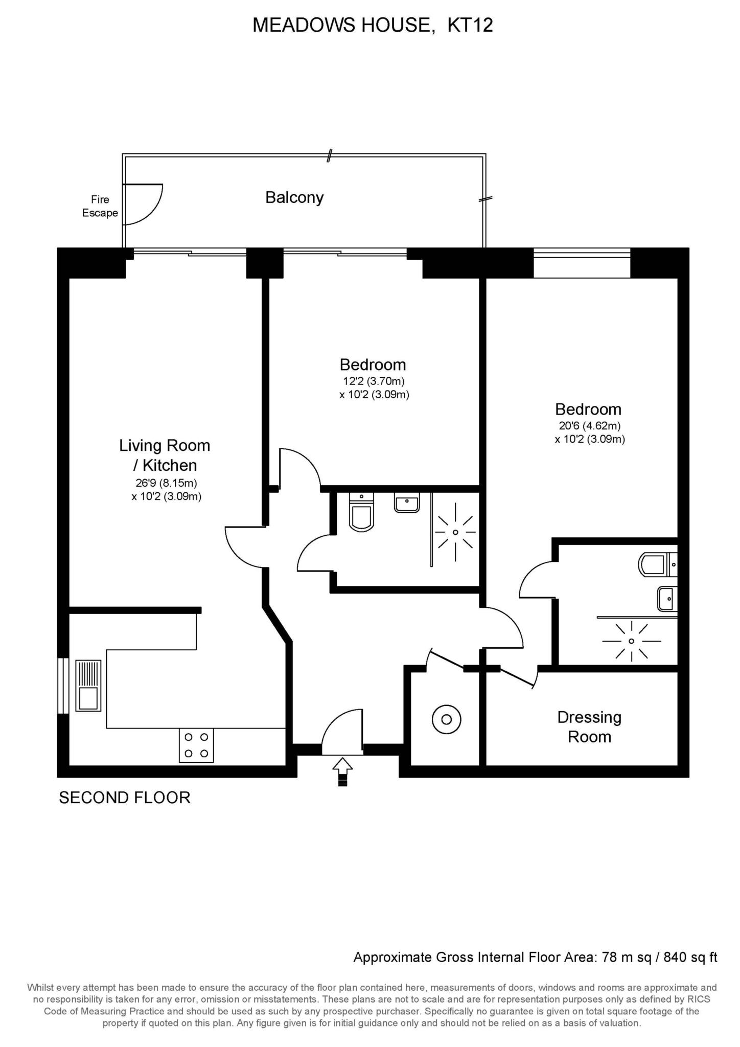 Floorplan - 2 Bedroom Apartment, Meadows House – Walton