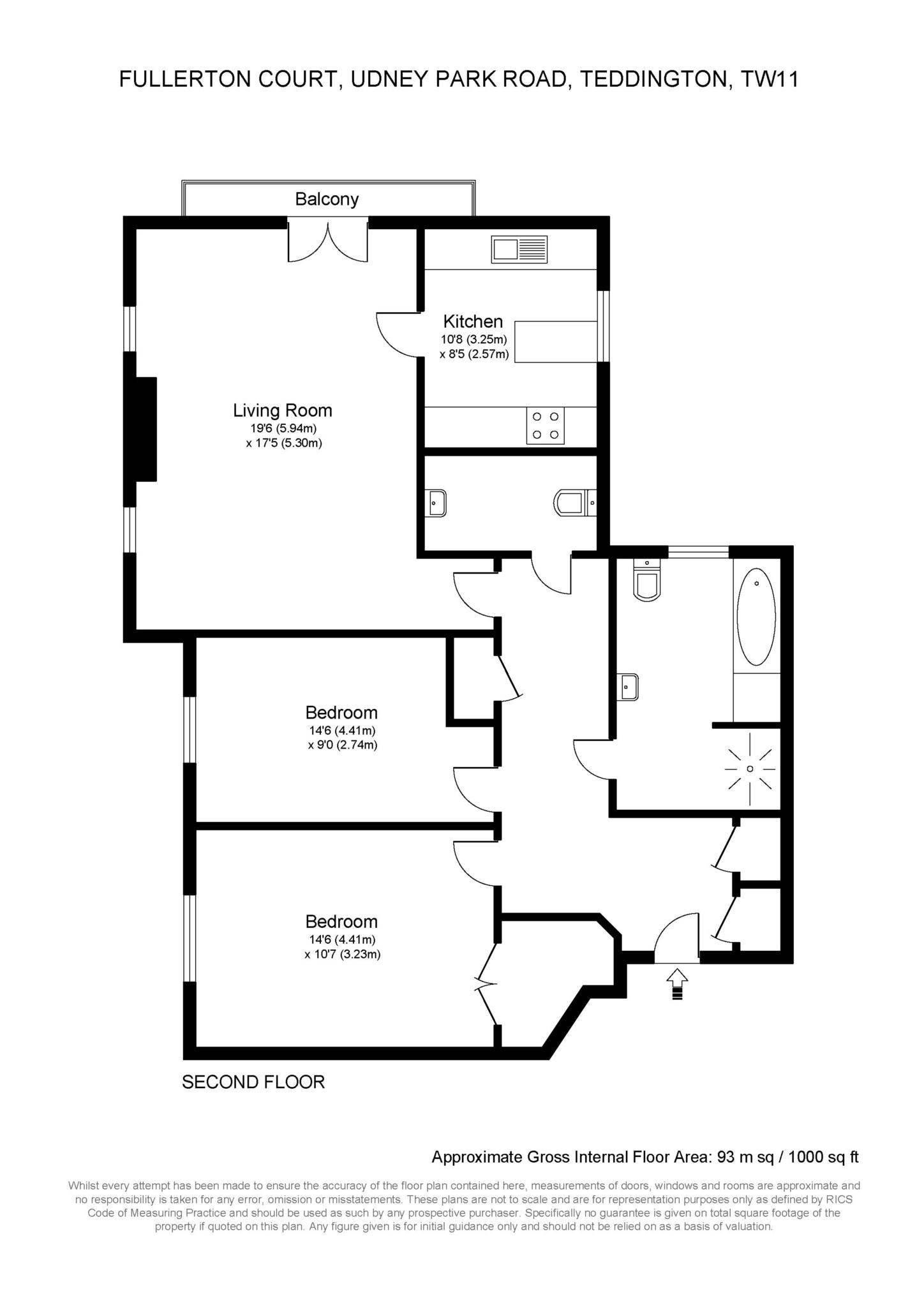 Floorplan - 2 Bedroom Apartment, Fullerton Court – Teddington