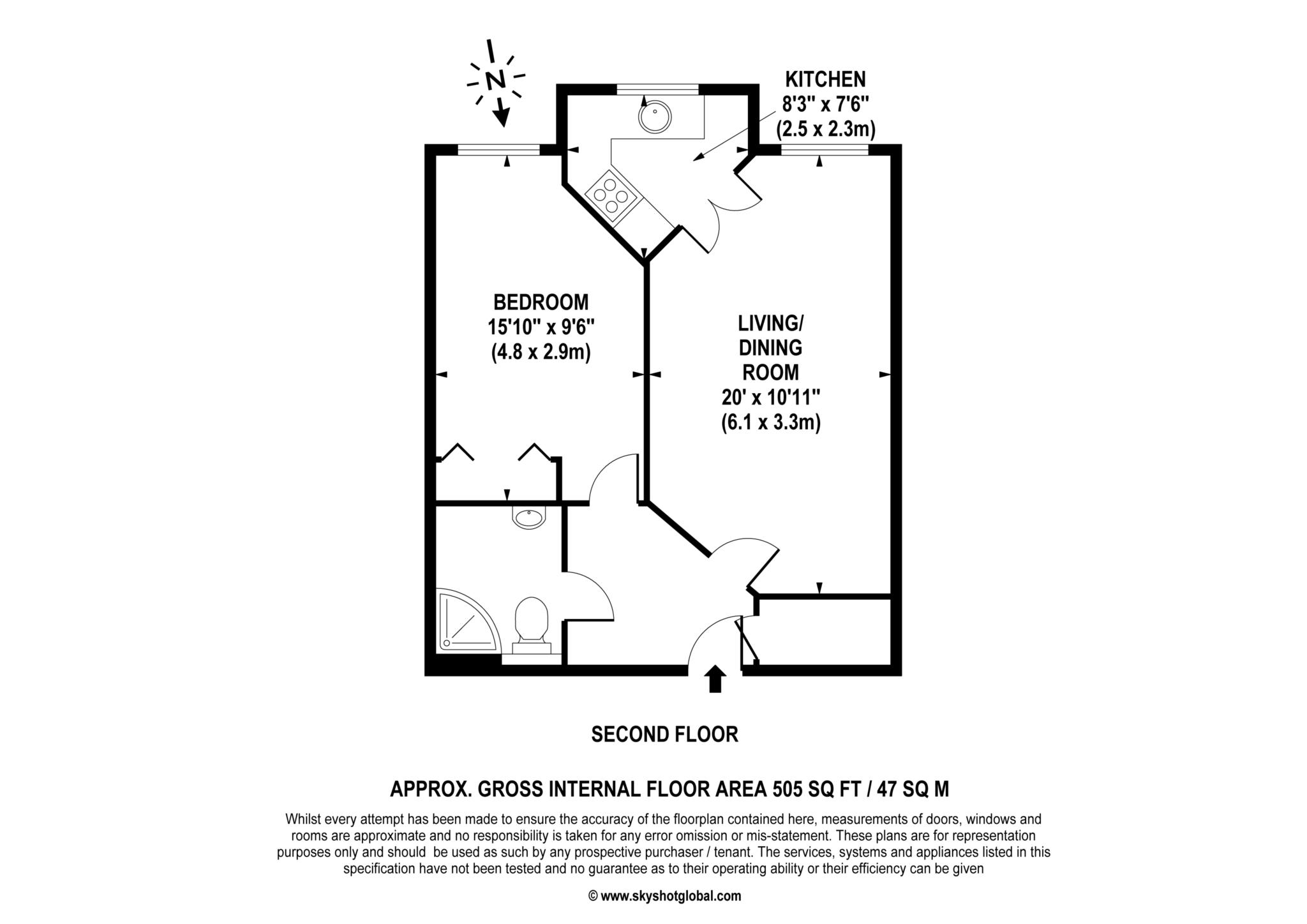 Floorplan - 1 Bedroom Apartment, Redwood Court – Epsom