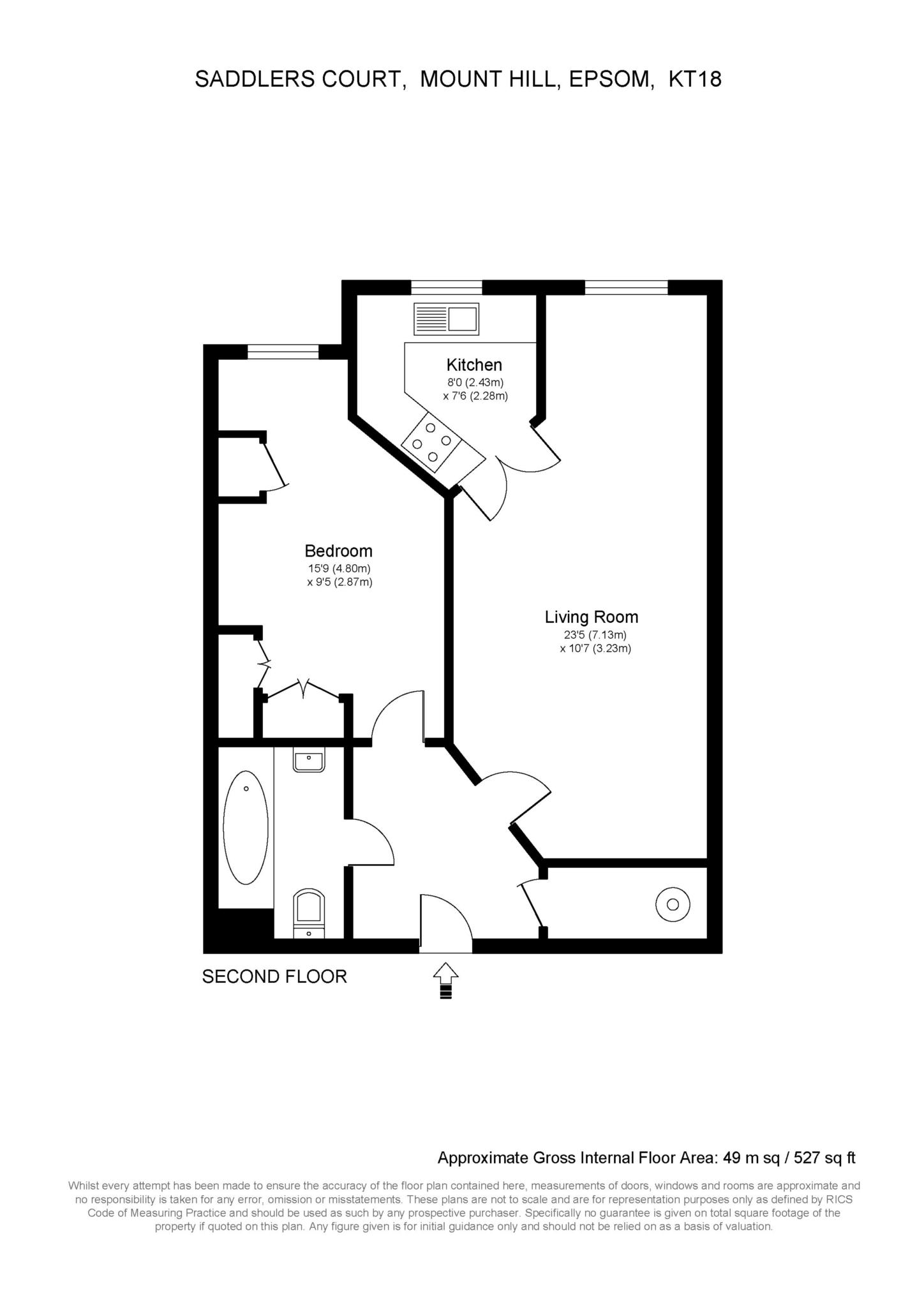 Floorplan - 1 Bedroom Apartment, Saddlers Court – Epsom