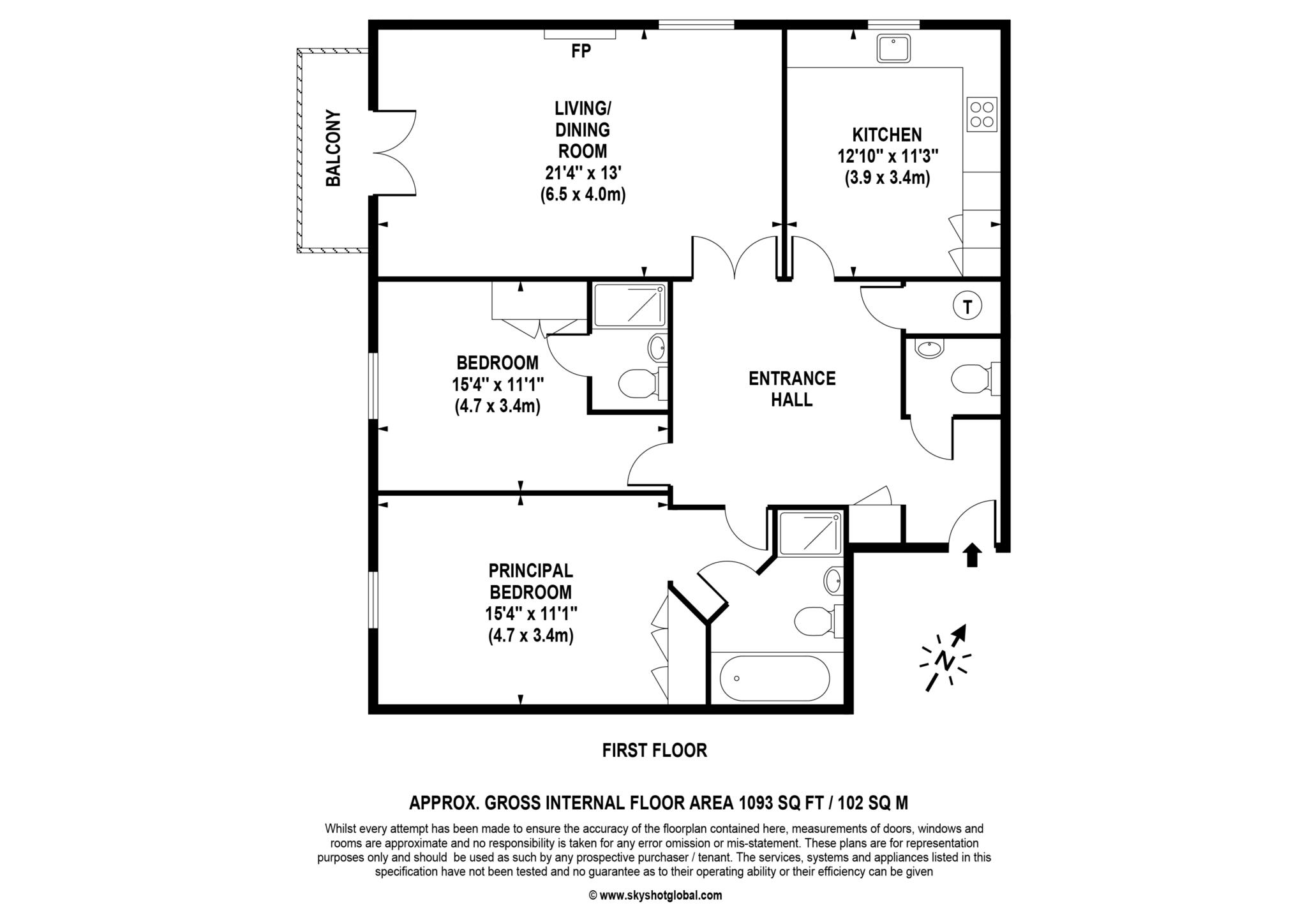 Floorplan - 2 Bedroom Apartment, Claremont Place – Claygate