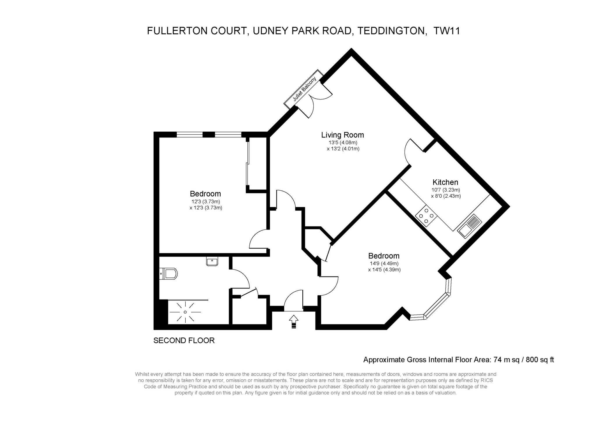 Floorplan - 2 Bedroom Apartment, Fullerton Court – Teddington