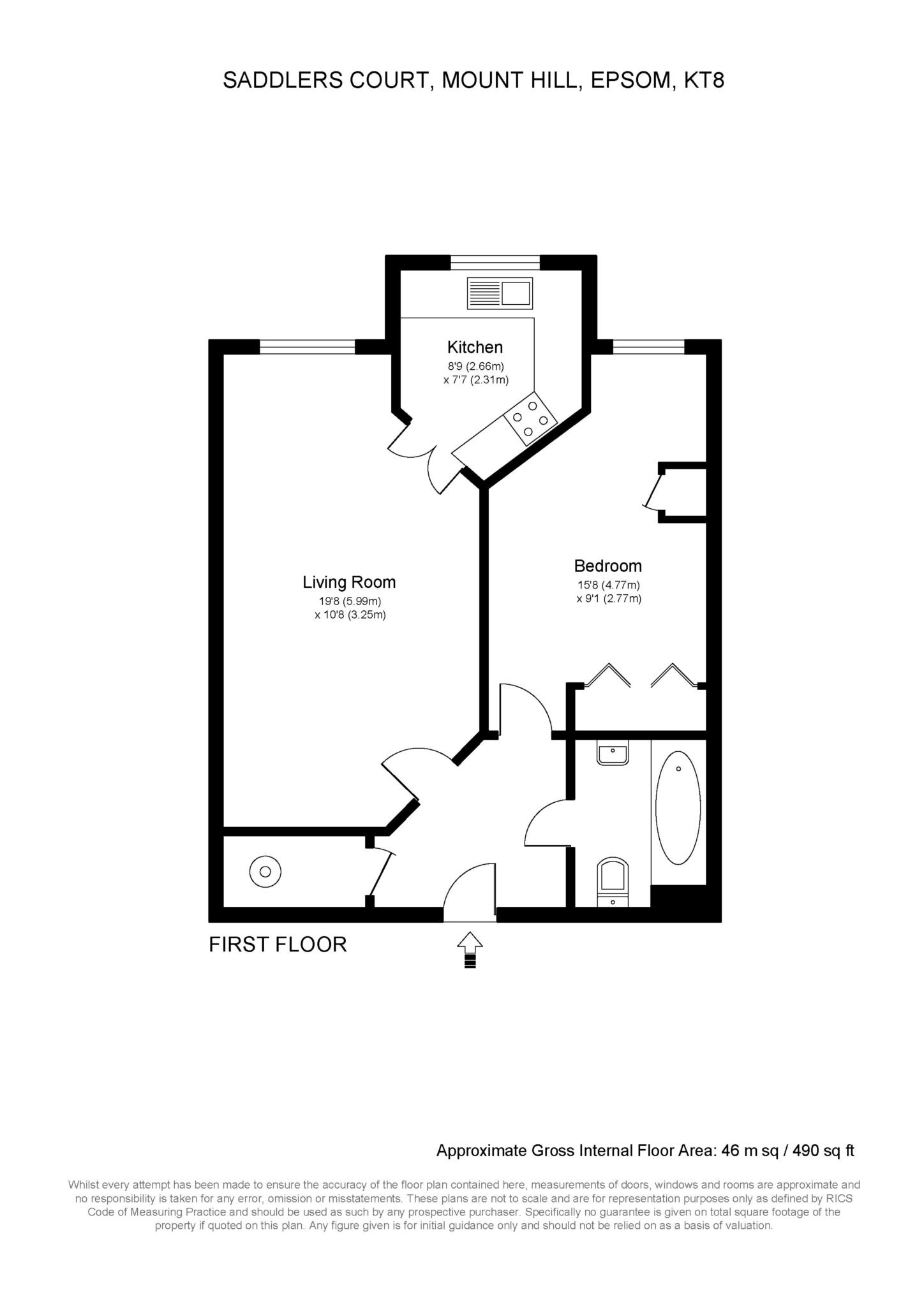 Floorplan - 1 Bedroom Apartment, Saddlers Court – Epsom