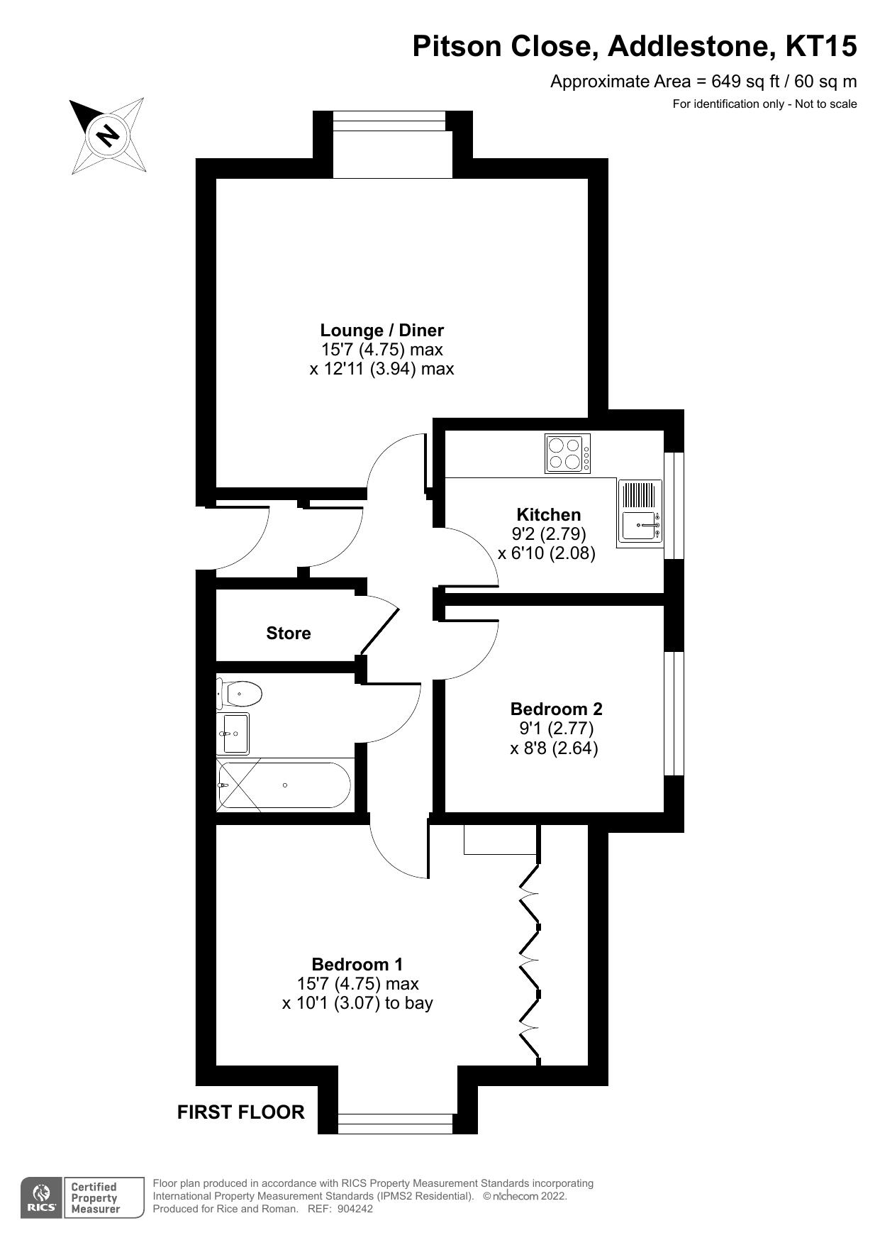 Floorplan - 2 Bedroom Apartment, Pitson Close – Addlestone